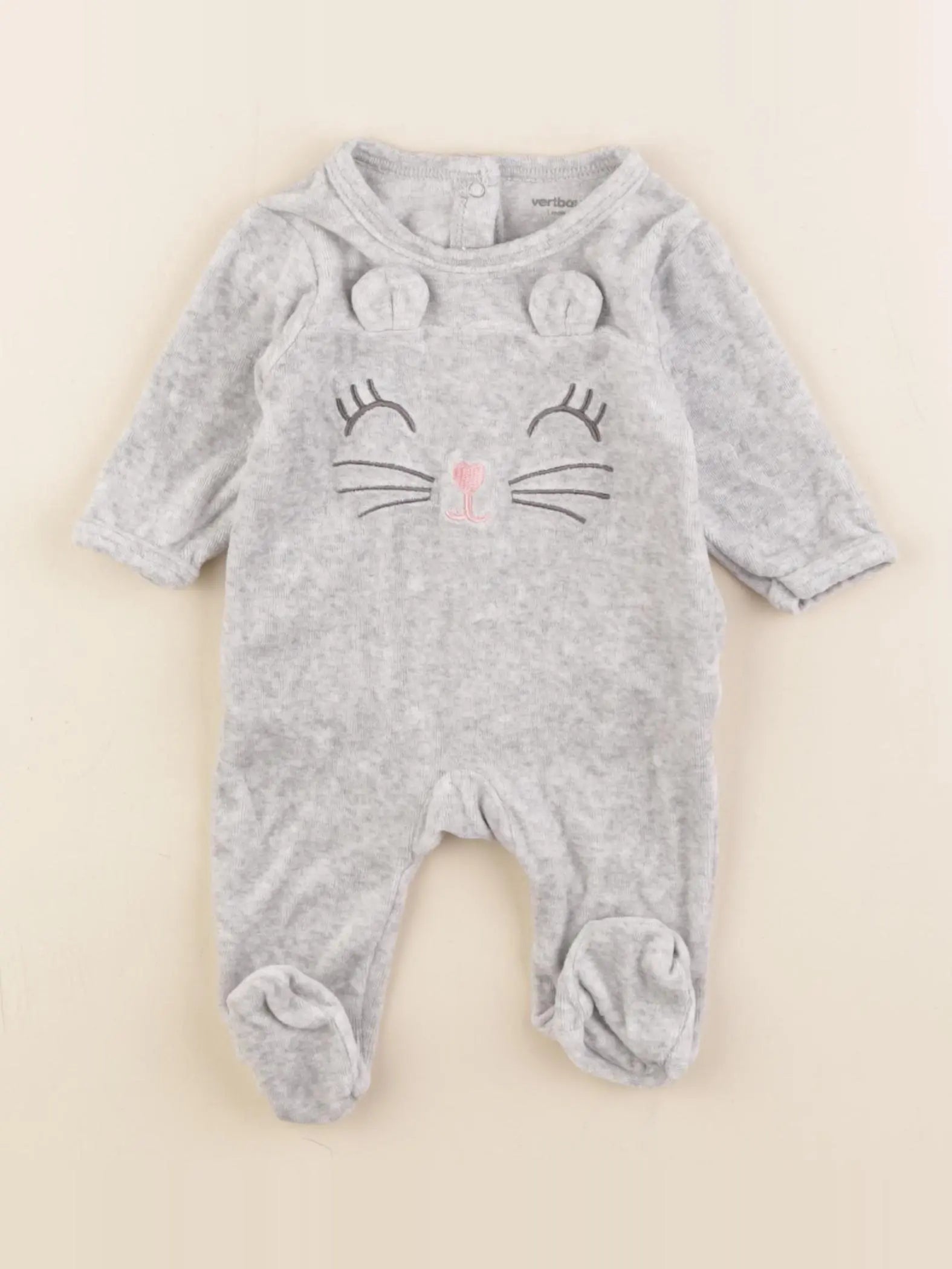 Vertbaudet - pyjama velours gris - 1 mois