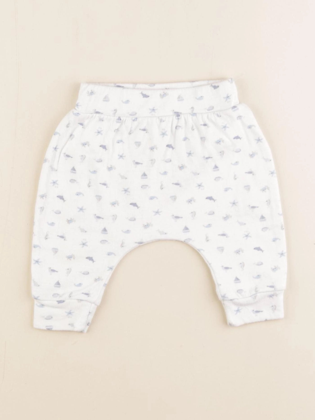 Petit Bateau - sarouel blanc, bleu - 3 mois