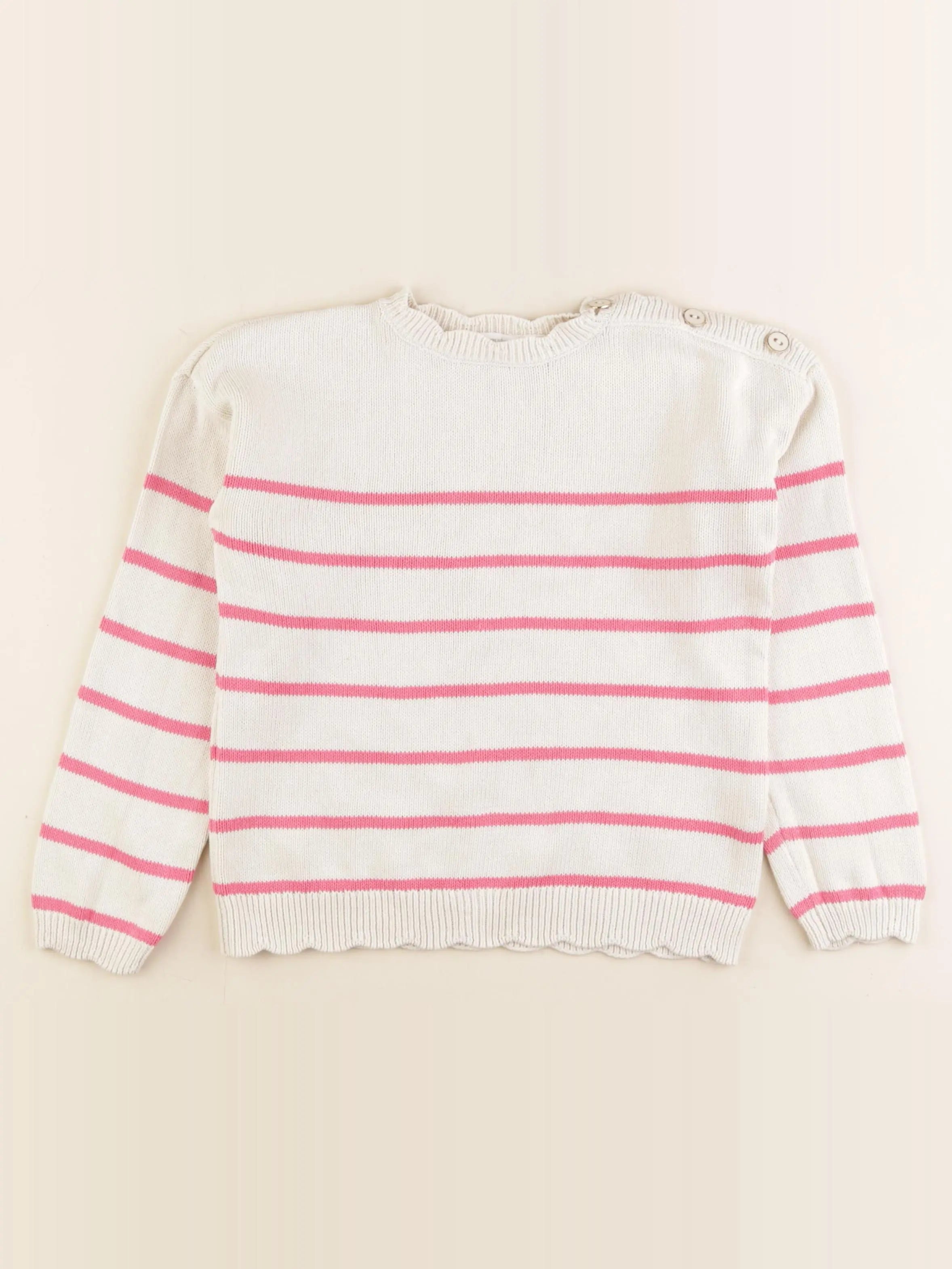 Vertbaudet - pull beige, rose - 7 ans