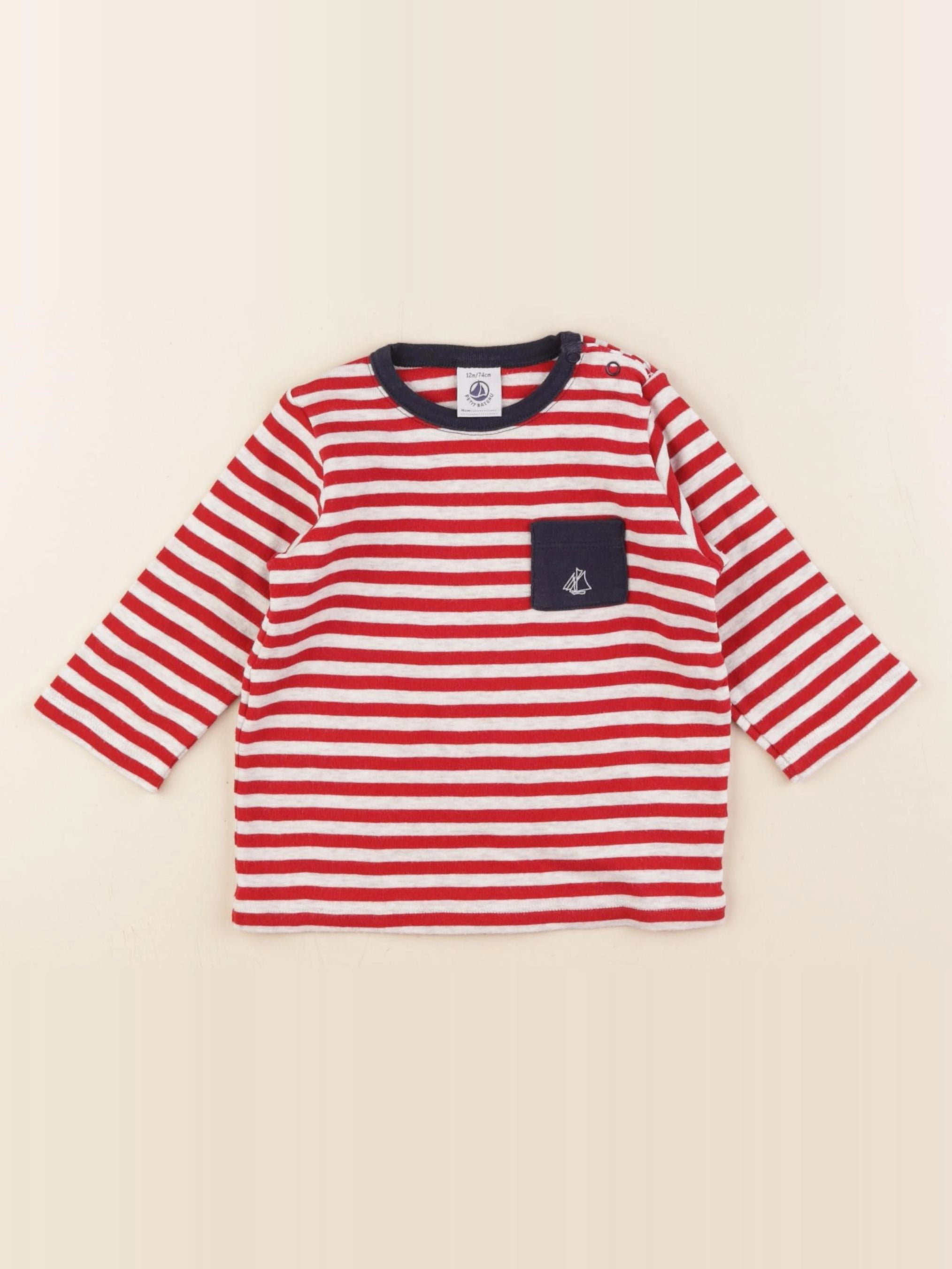 Petit Bateau - tee-shirt gris, rouge - 12 mois