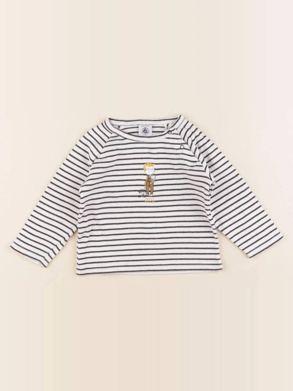 Petit Bateau - tee-shirt blanc, bleu - 12 mois