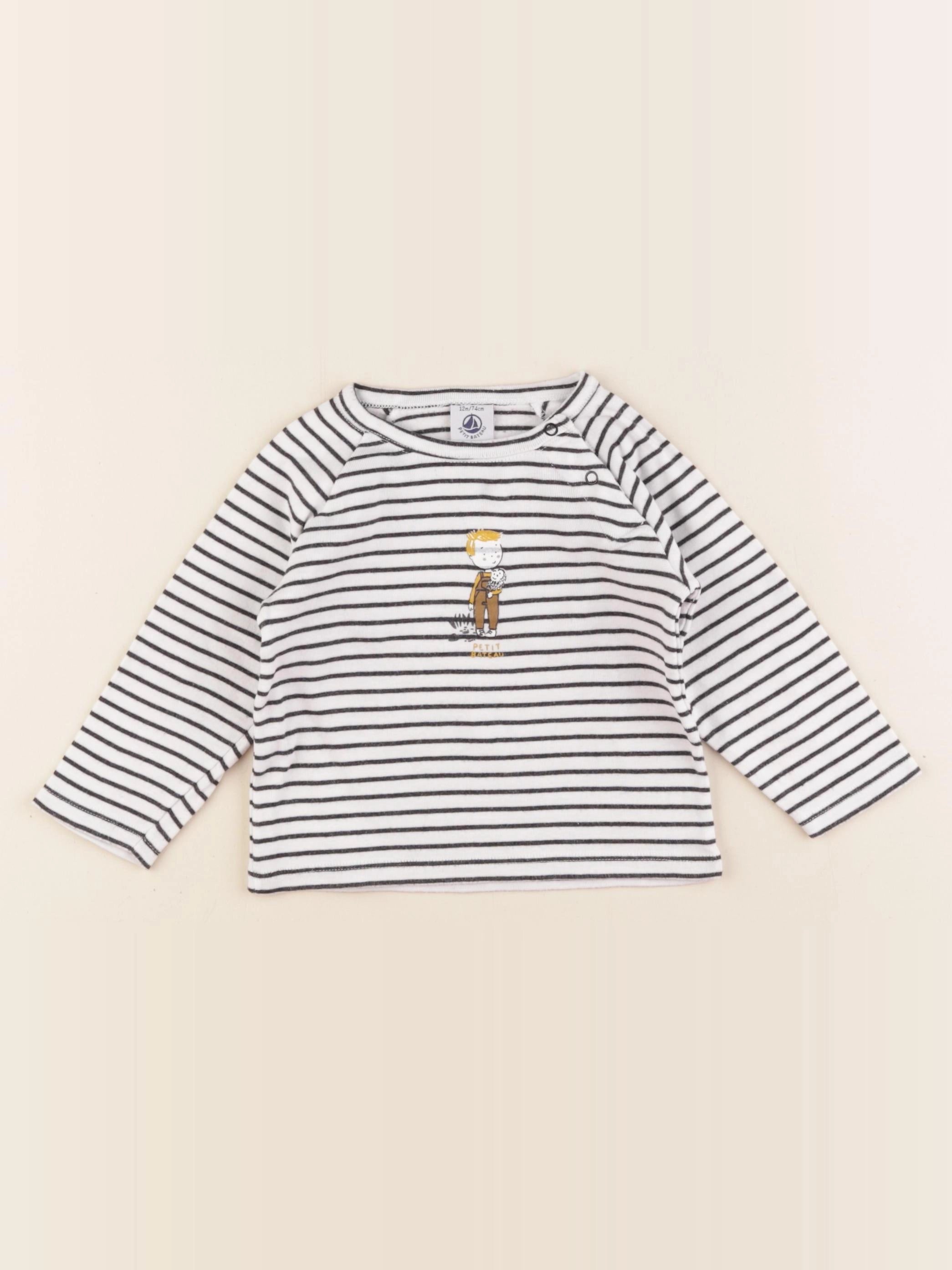 Petit Bateau - tee-shirt blanc, bleu - 12 mois