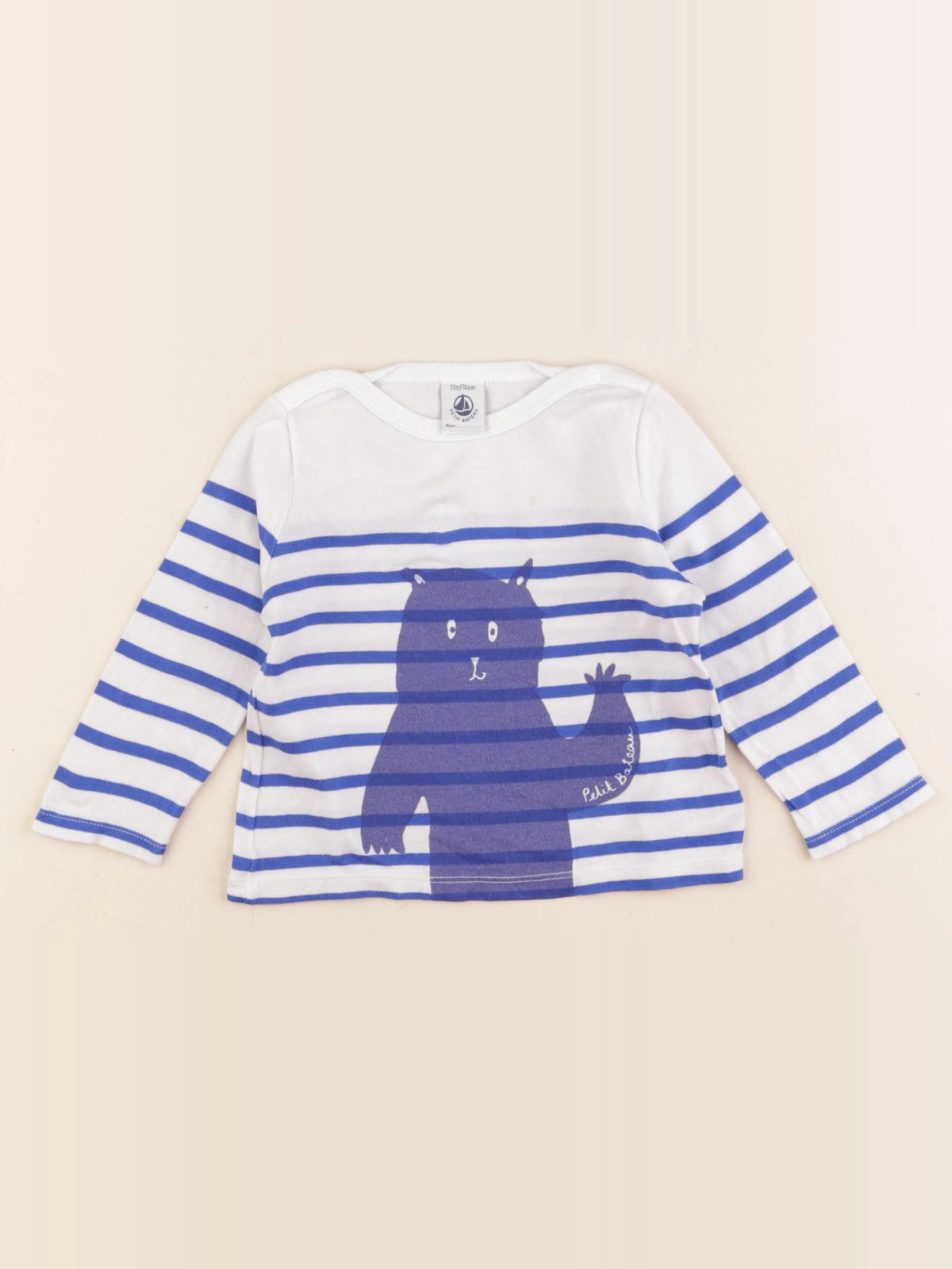 Petit Bateau - tee-shirt blanc, bleu - 12 mois