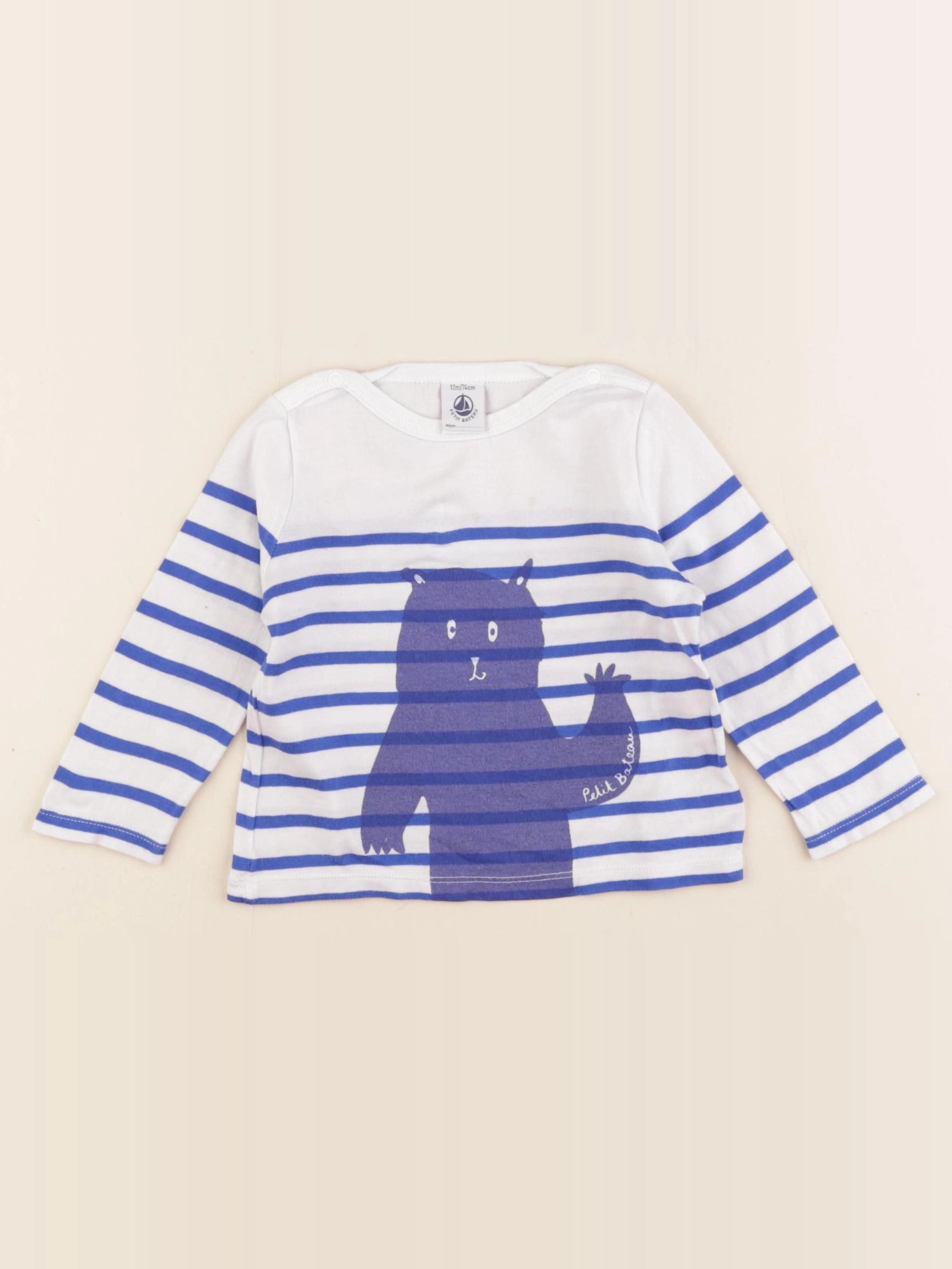 Petit Bateau - tee-shirt blanc, bleu - 12 mois