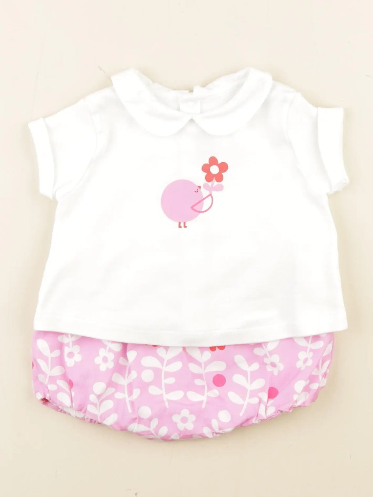 Jacadi - ensemble blanc, rose - 6 mois