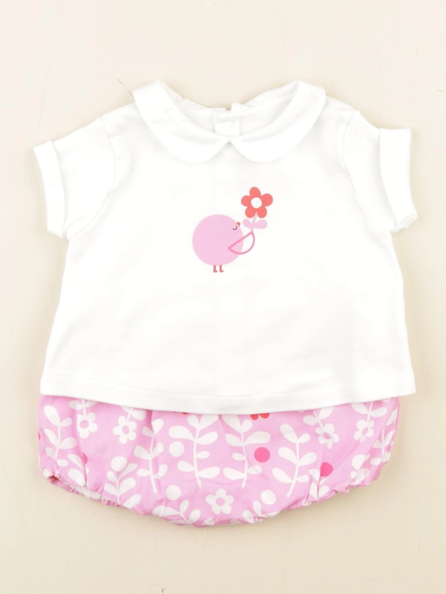 Jacadi - ensemble blanc, rose - 6 mois