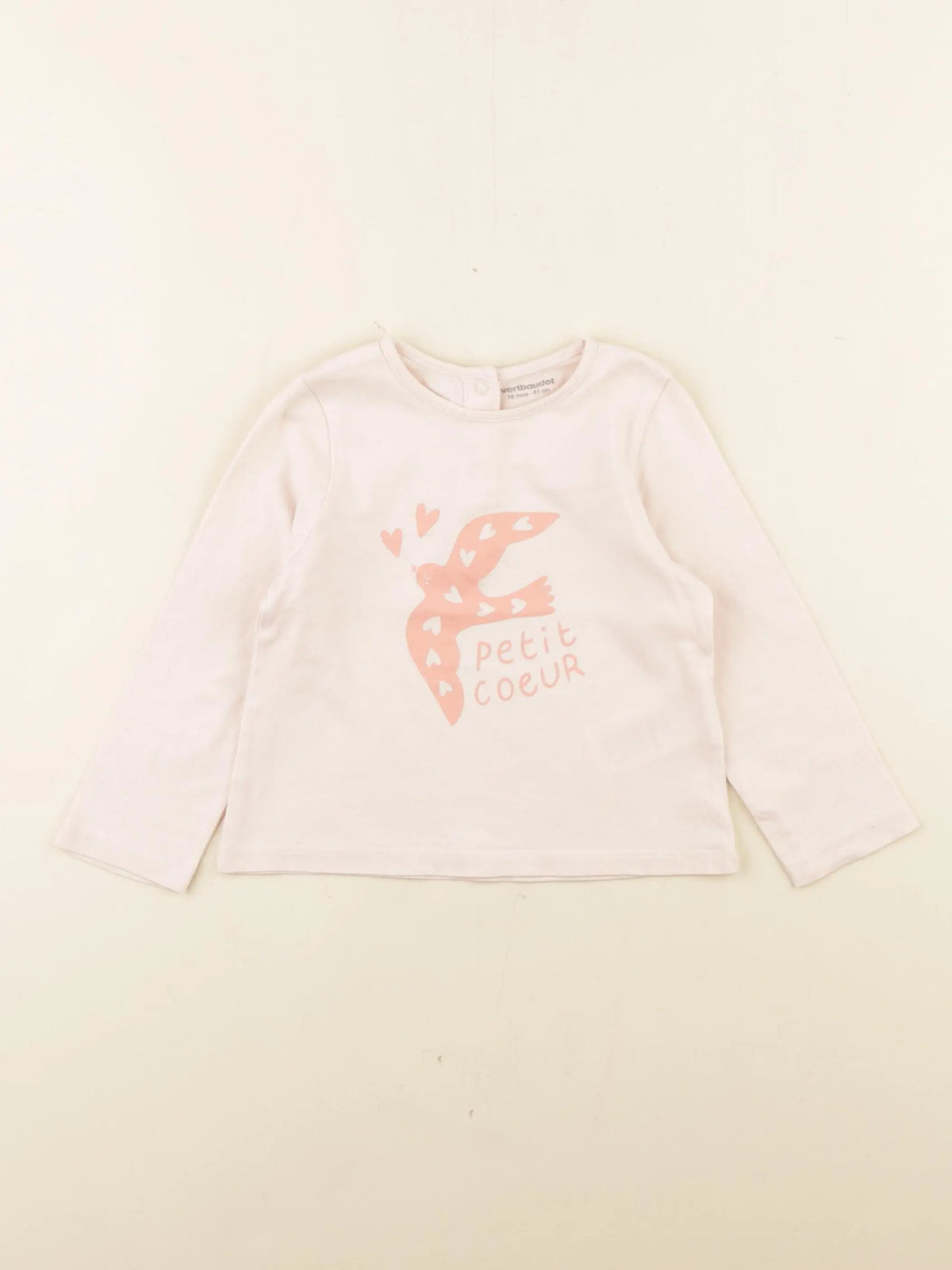 Vertbaudet - tee-shirt beige, rose - 18 mois