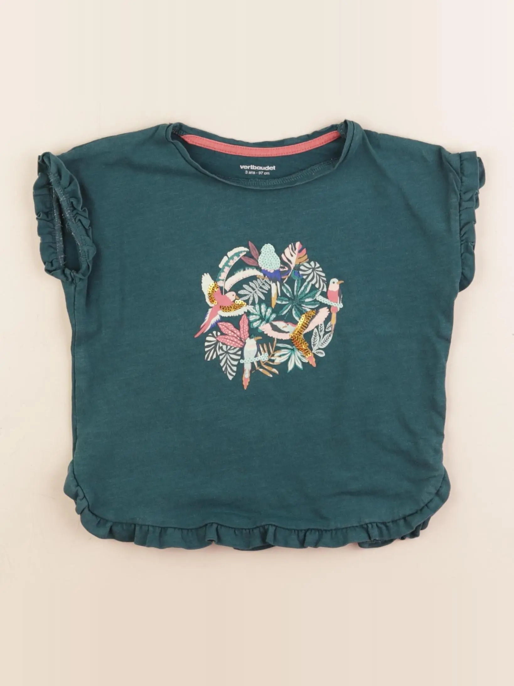 Vertbaudet - tee-shirt vert, or - 3 ans