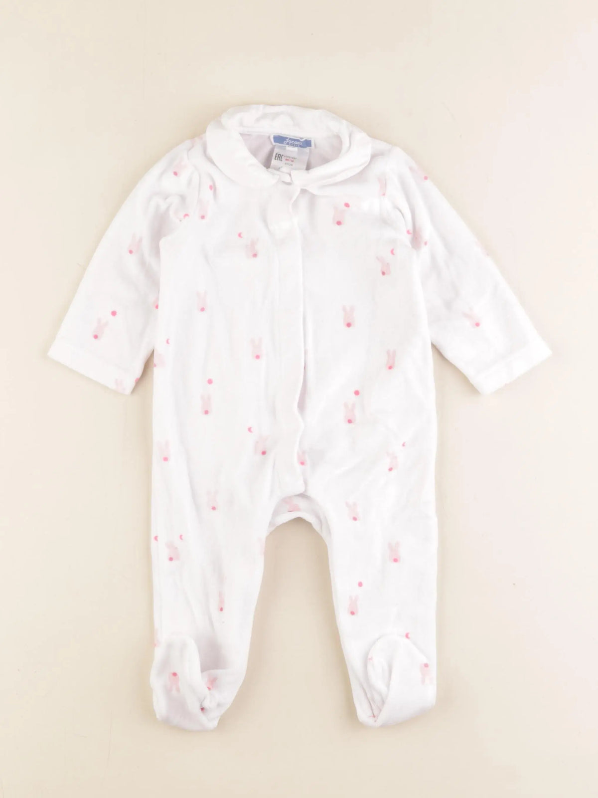 Jacadi - pyjama velours blanc, rose - 6 mois