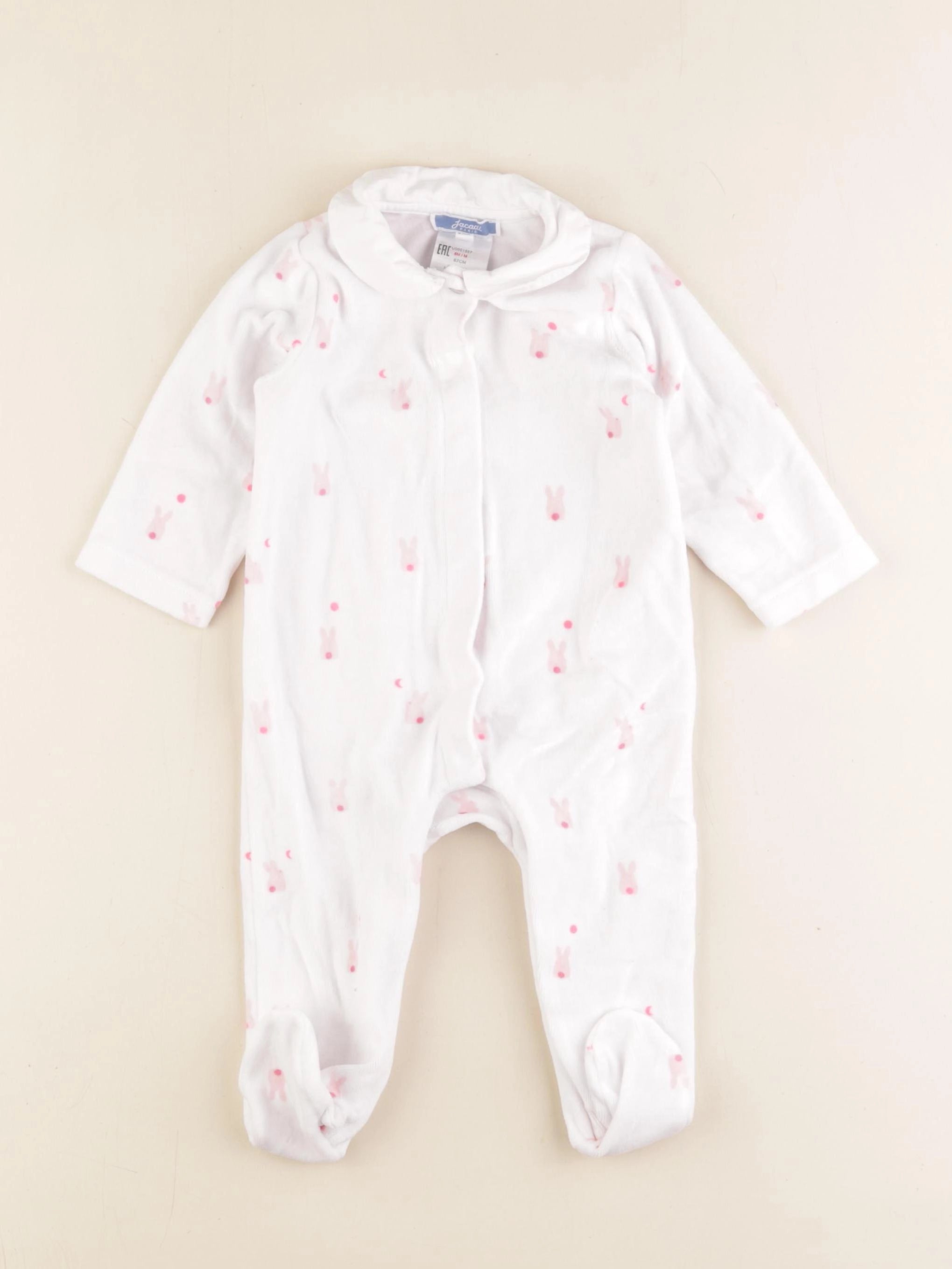 Jacadi - pyjama velours blanc, rose - 6 mois