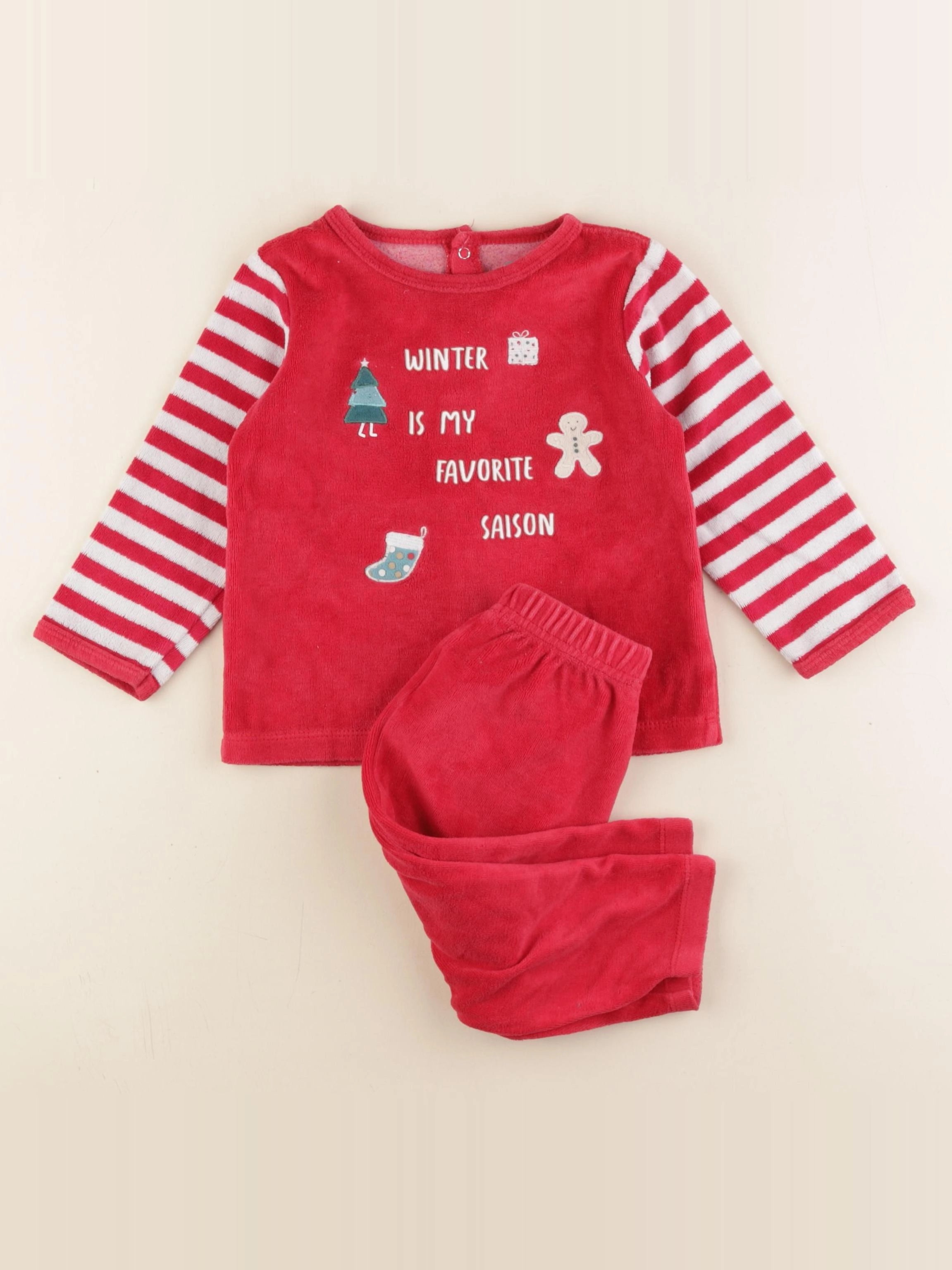 Vertbaudet - pyjama velours rouge - 18 mois