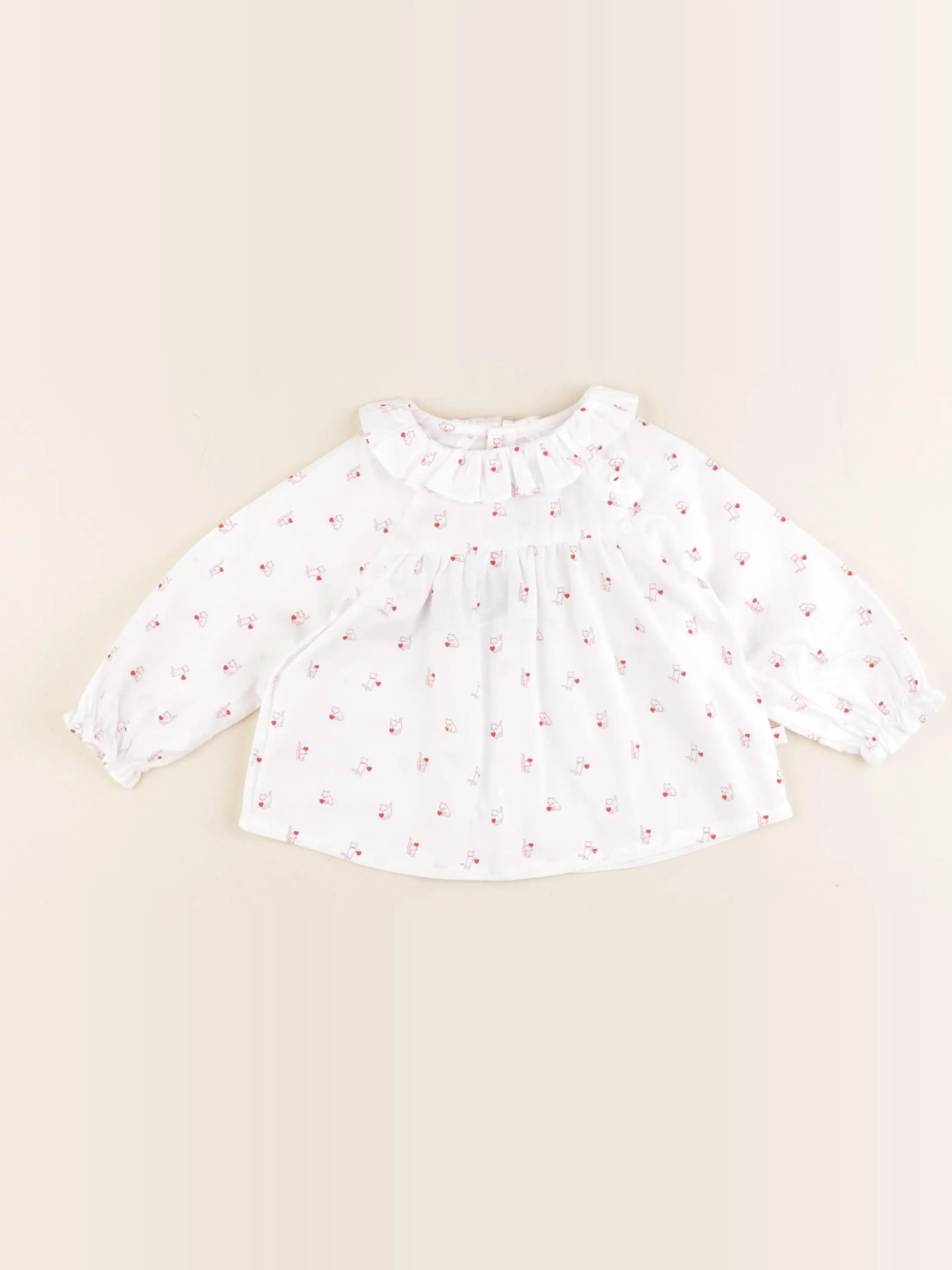 Jacadi - blouse blanc, rouge - 6 mois