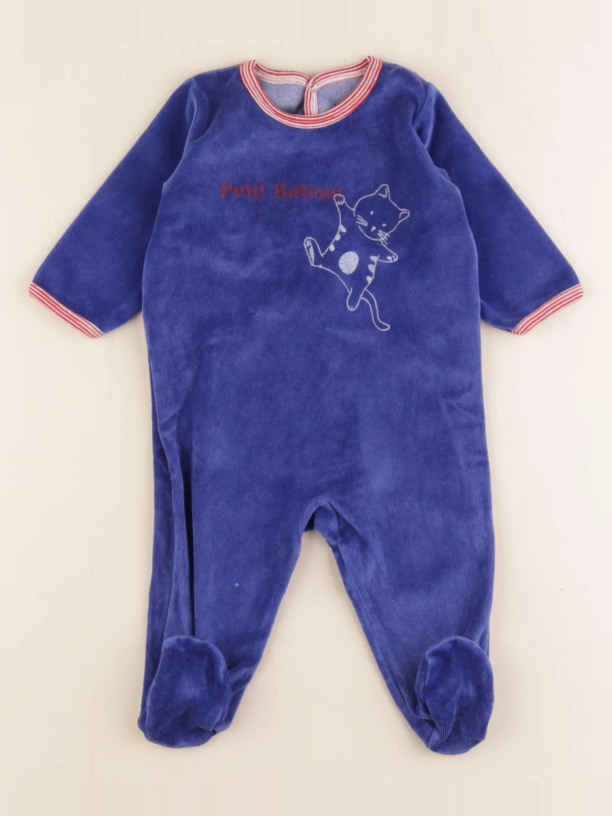 Petit Bateau - pyjama velours bleu - 6 mois