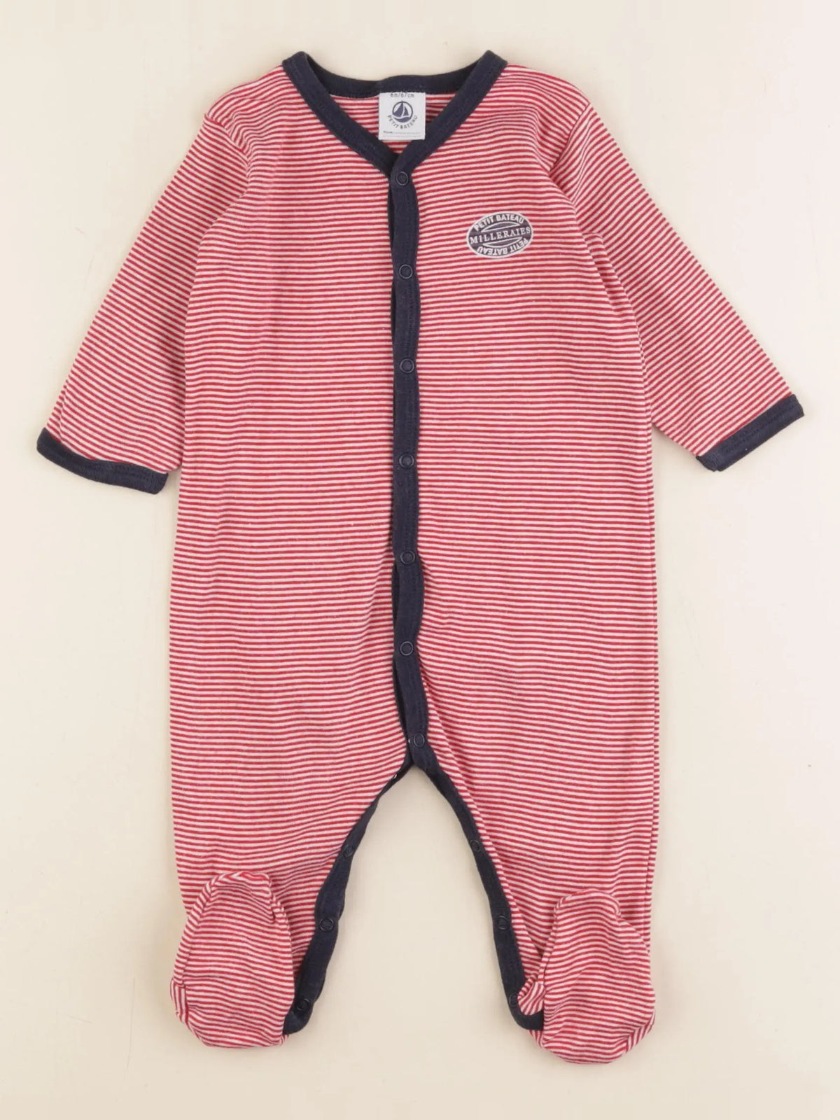 Petit Bateau - pyjama coton rouge - 6 mois