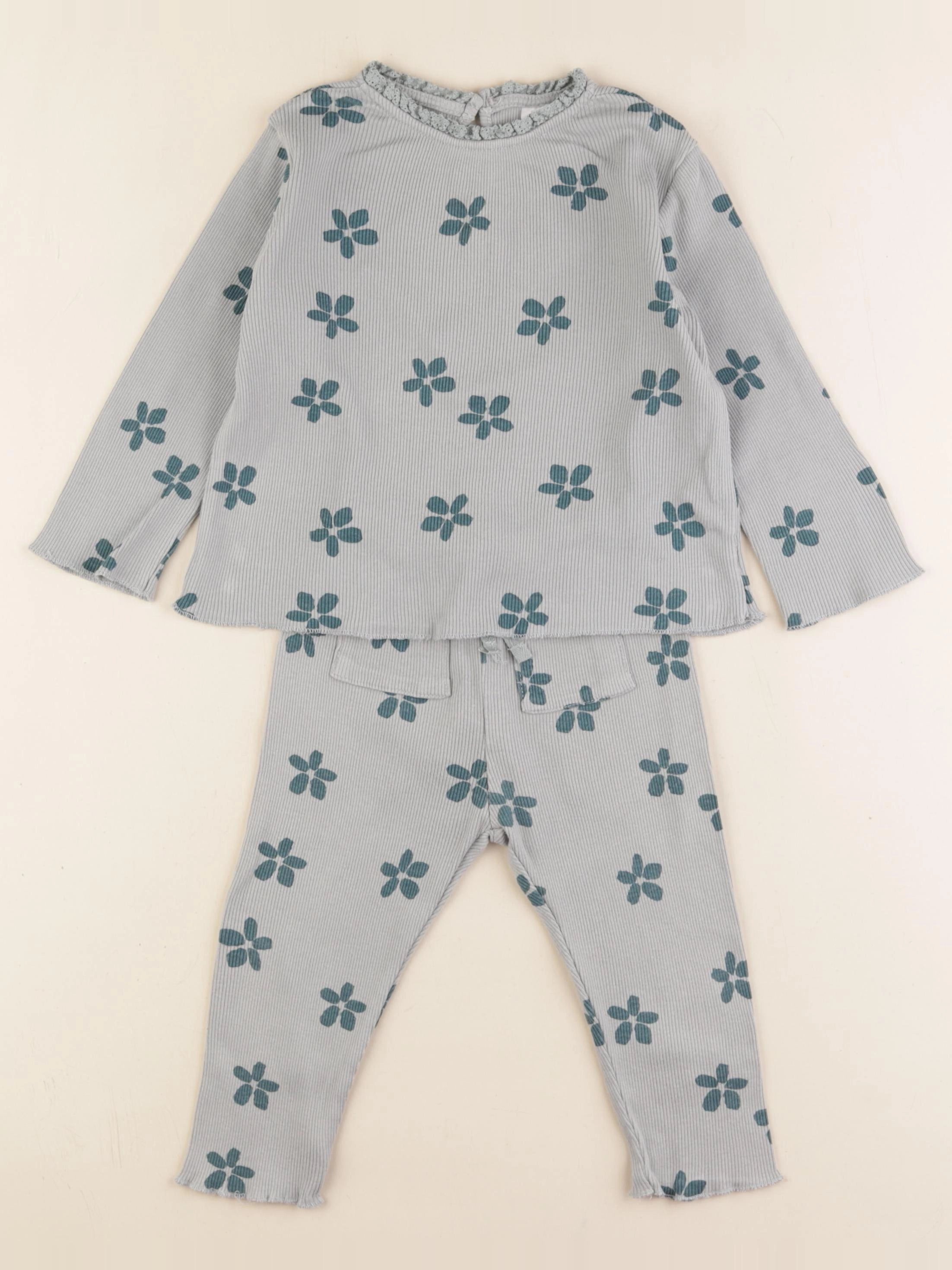 Zara - pyjama coton vert - 12/18 mois