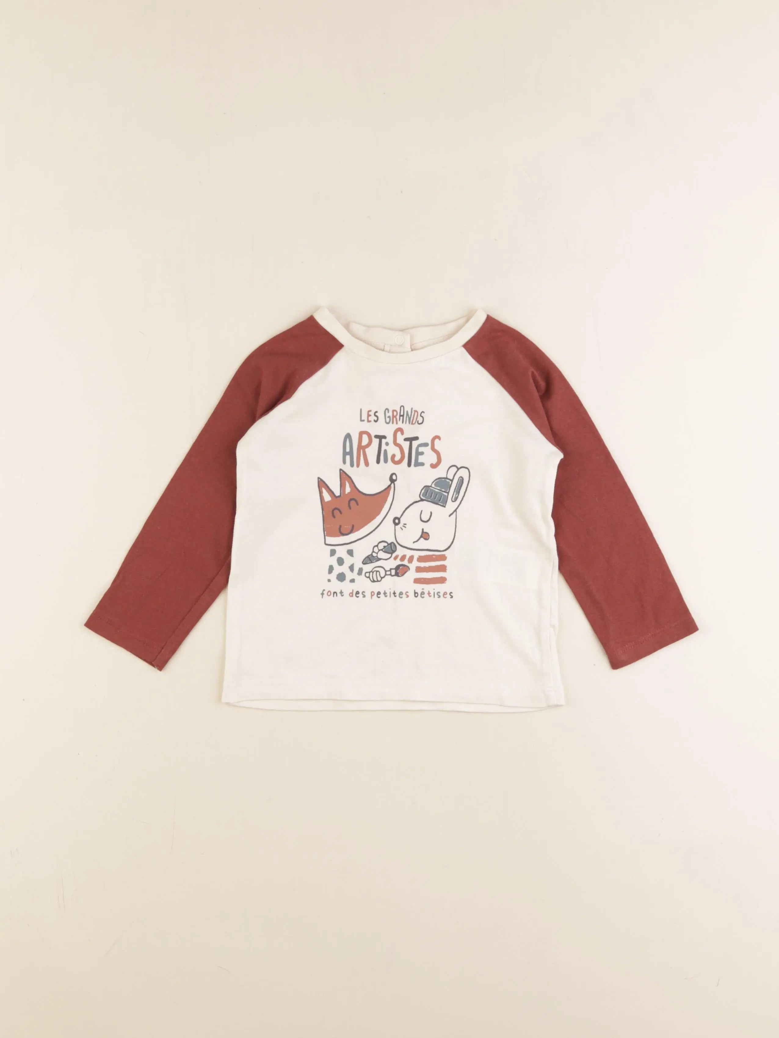 Vertbaudet - tee-shirt coton beige, rouge - 18 mois