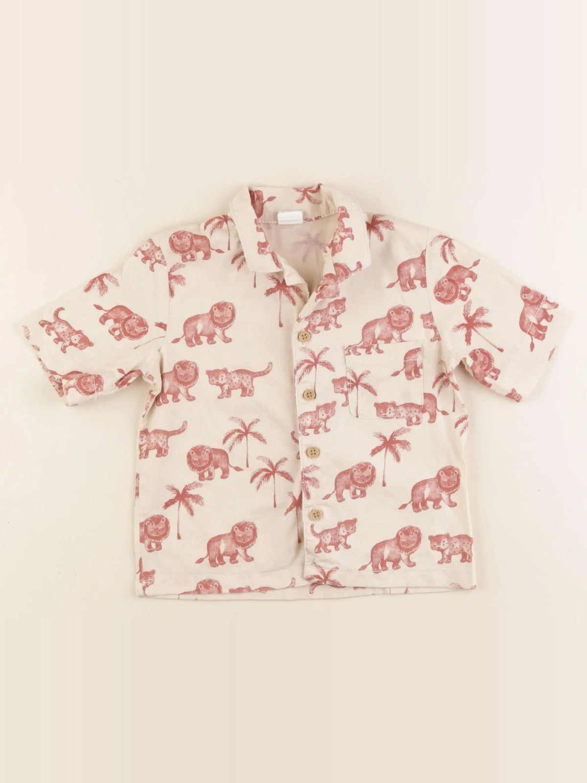 H&M - chemise beige, rouge - 12/18 mois