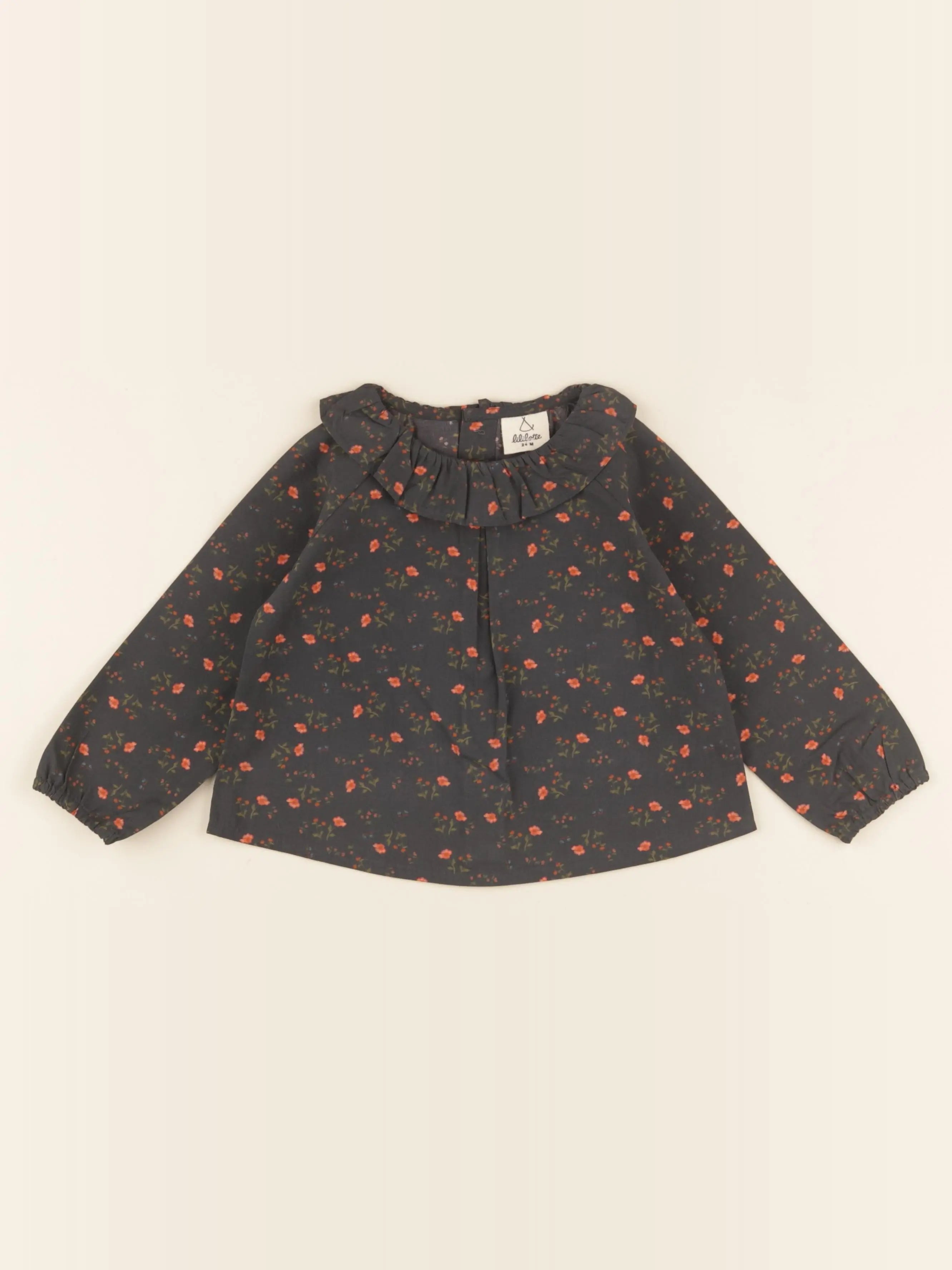 Blouse Charlotte grise imprimé fleuri