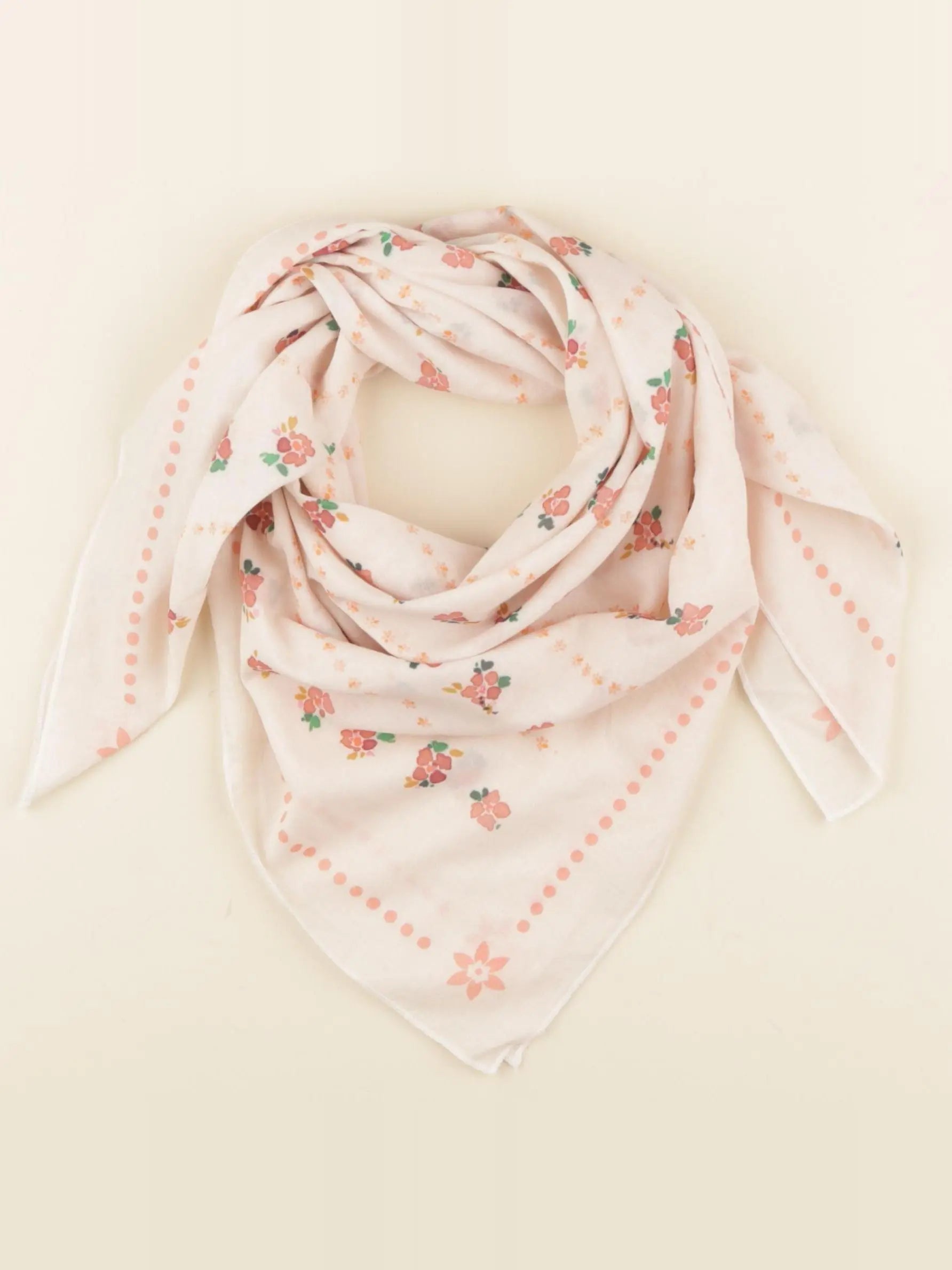 Foulard Oscar écru imprimé fleuri 90x90 cm