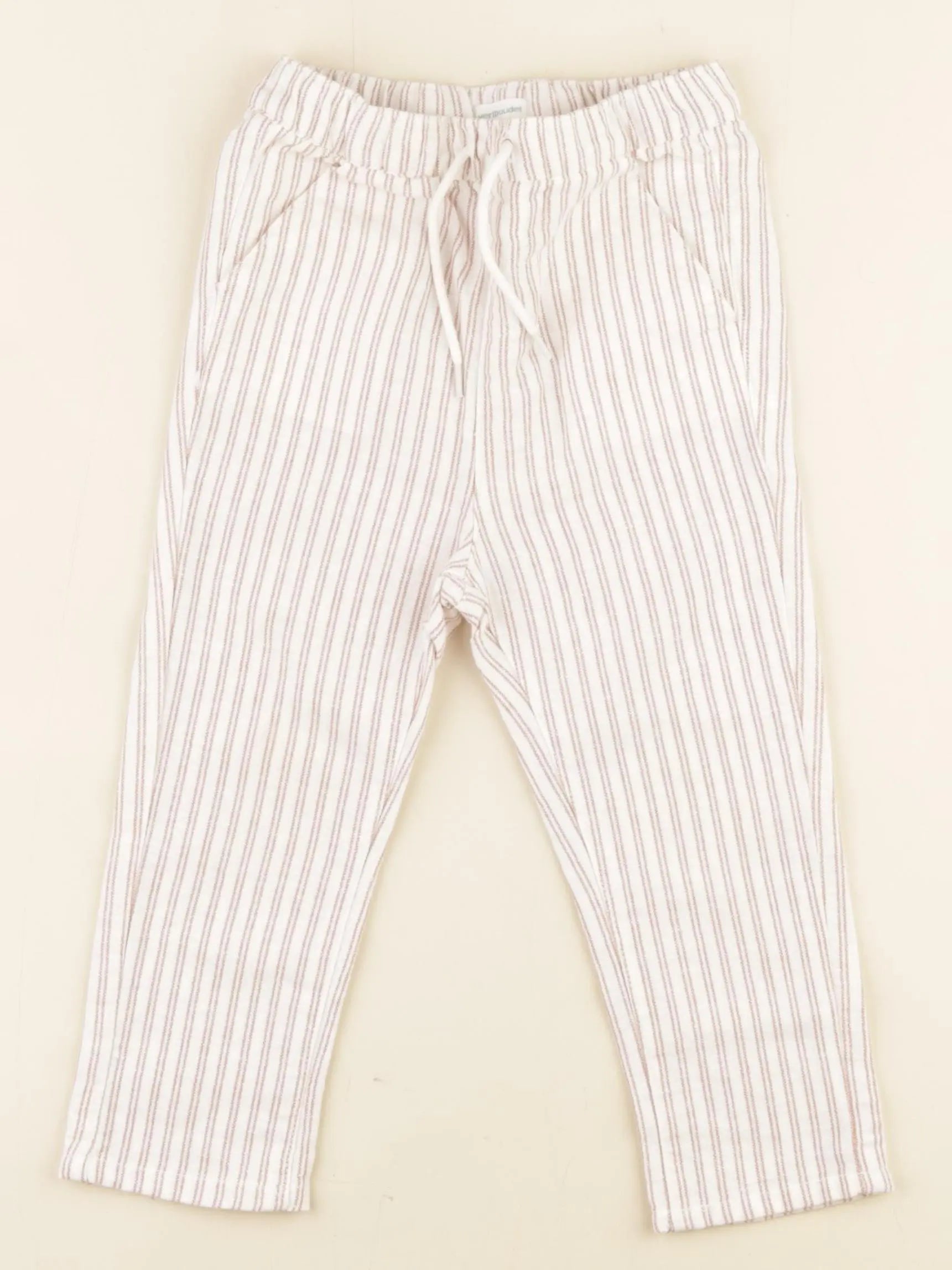 Vertbaudet - pantalon blanc, marron - 24 mois
