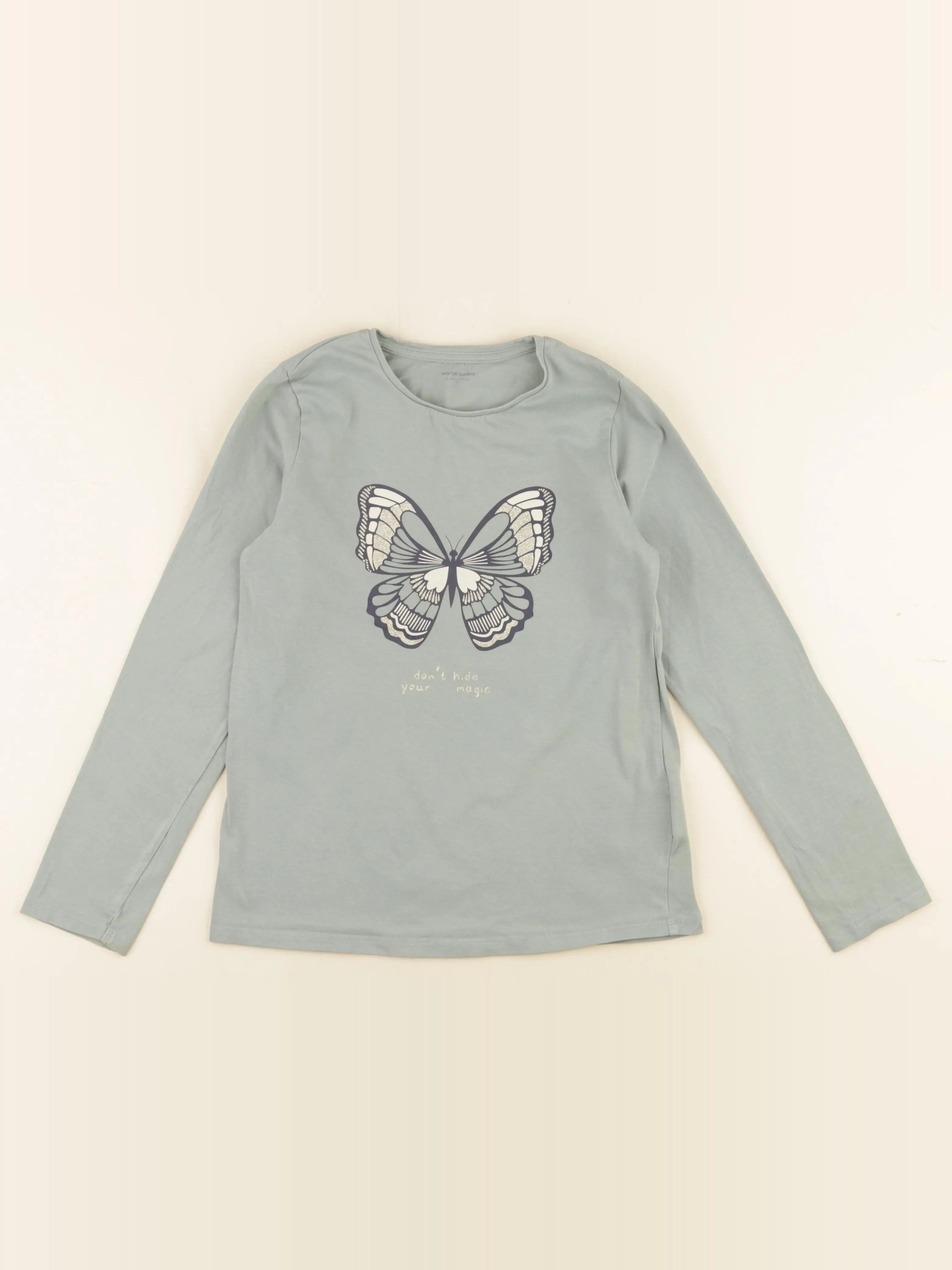 Vertbaudet - tee-shirt vert, argent - 10 ans