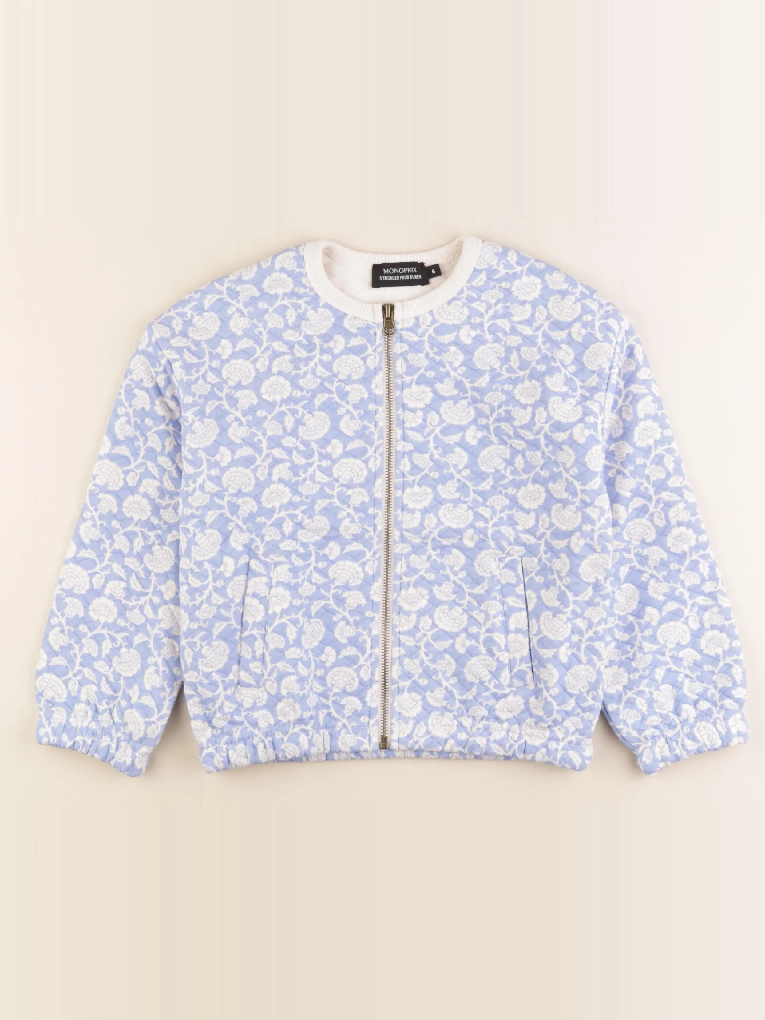 Monoprix - sweat bleu, blanc - 6 ans