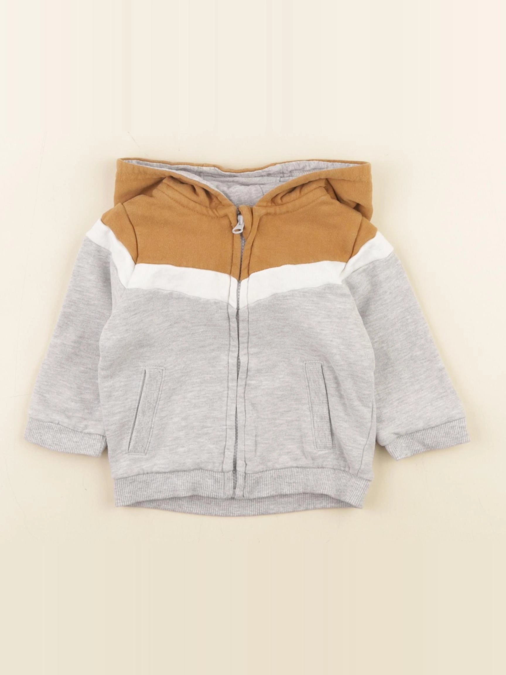 Vertbaudet - sweat gris, marron - 9 mois