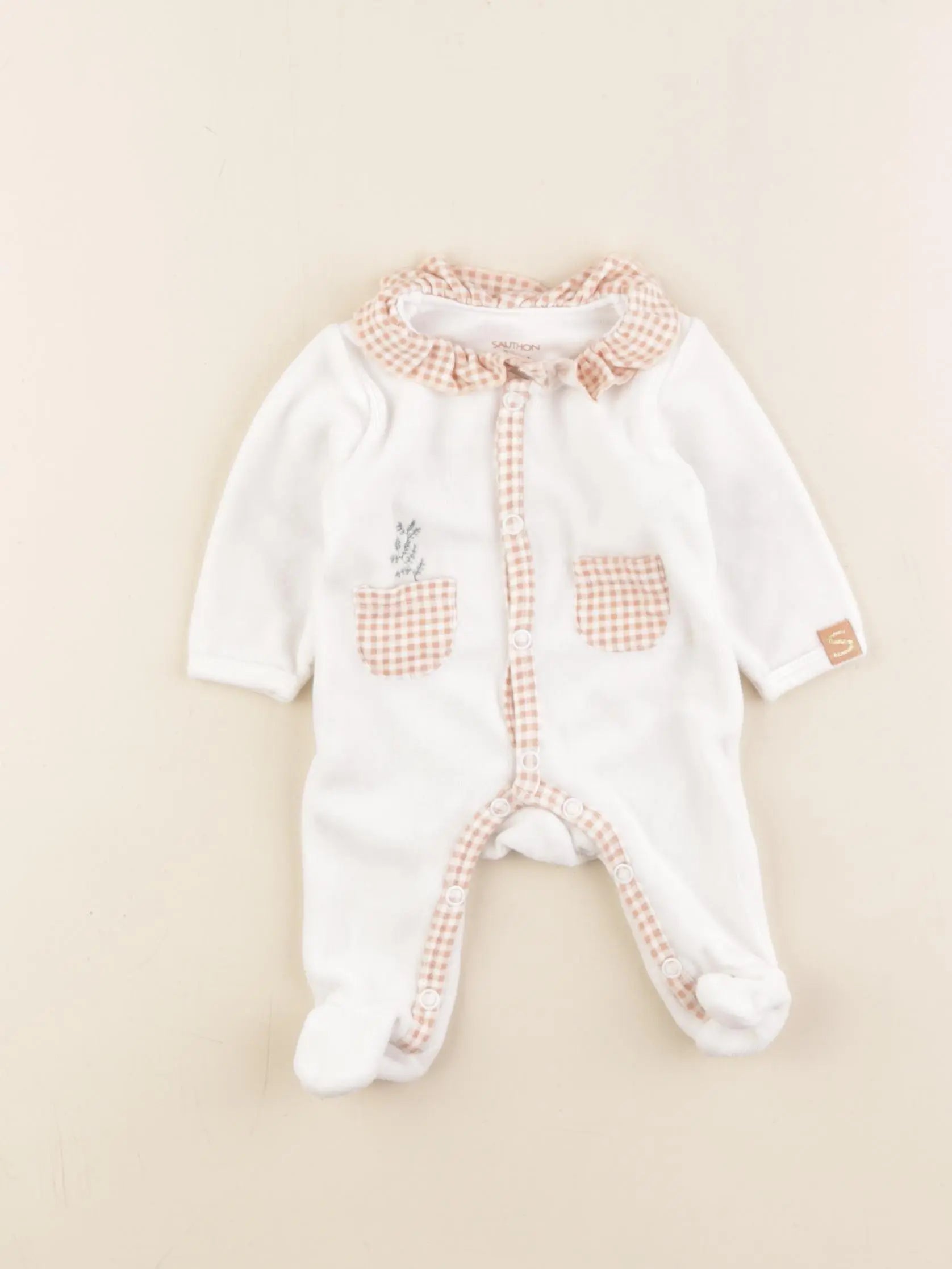 Sauthon - pyjama velours blanc - 0 mois