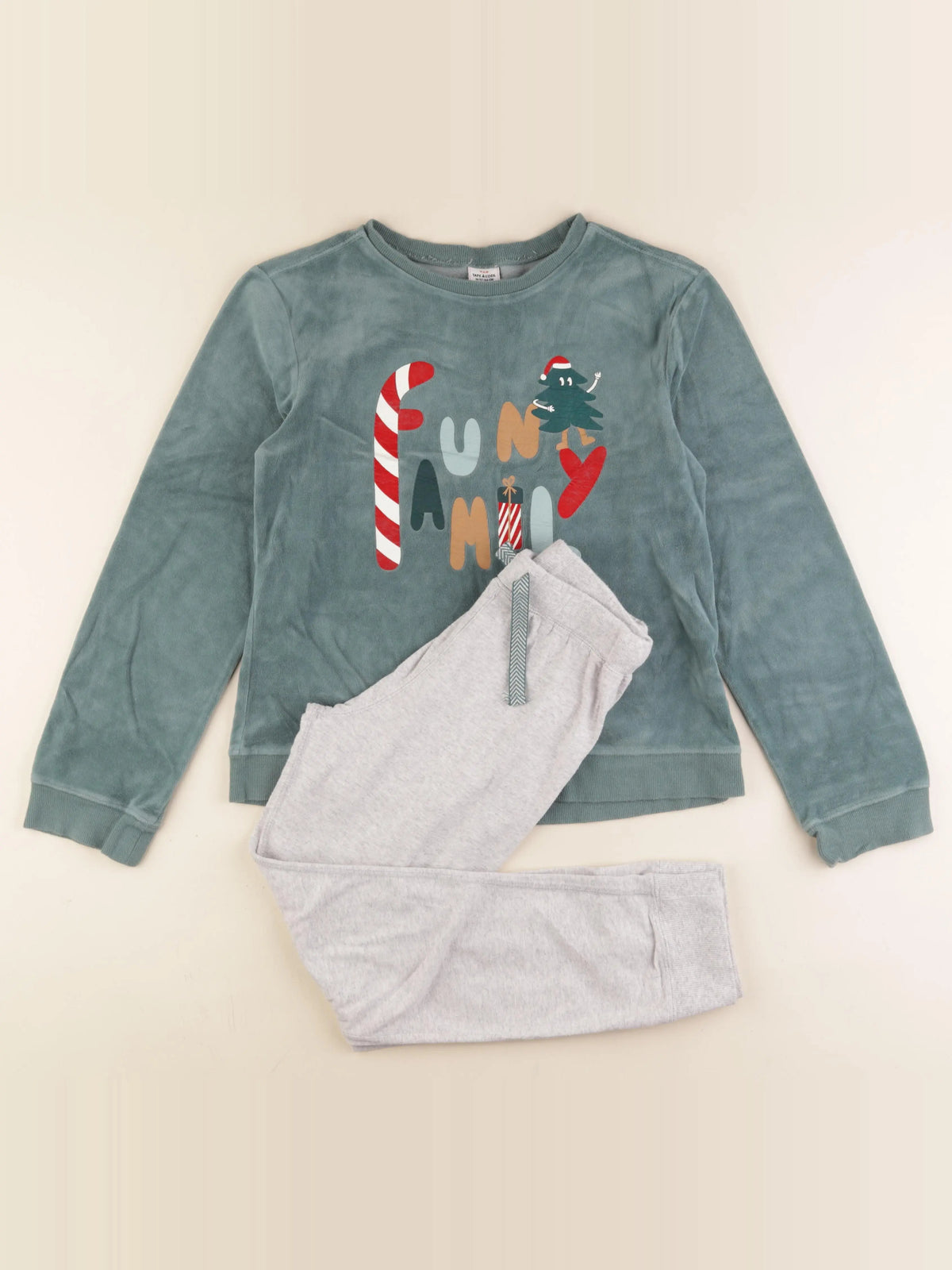 Tape à l'oeil - pyjama velours vert, gris - 14 ans