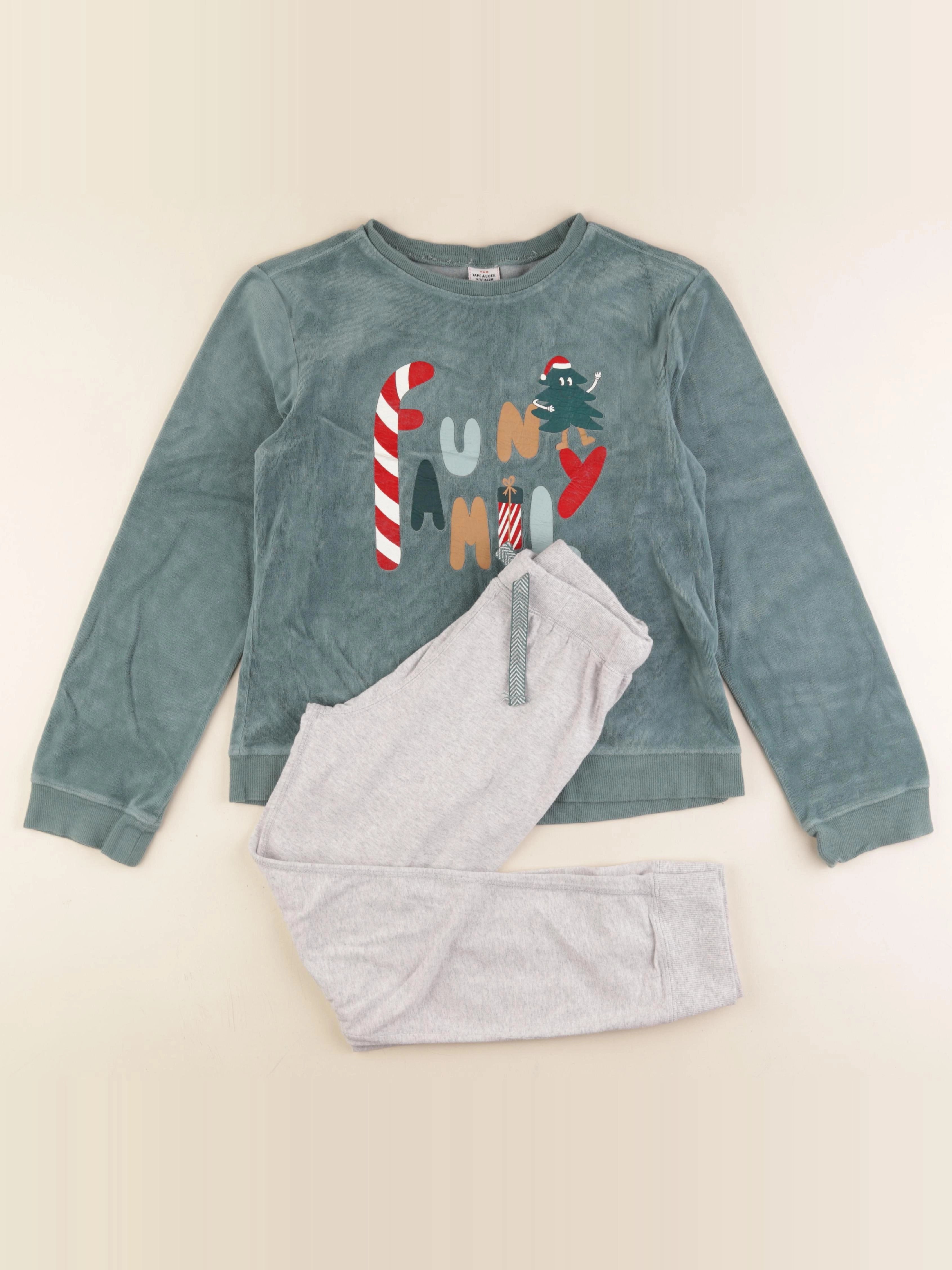 Tape à l'oeil - pyjama velours vert, gris - 14 ans