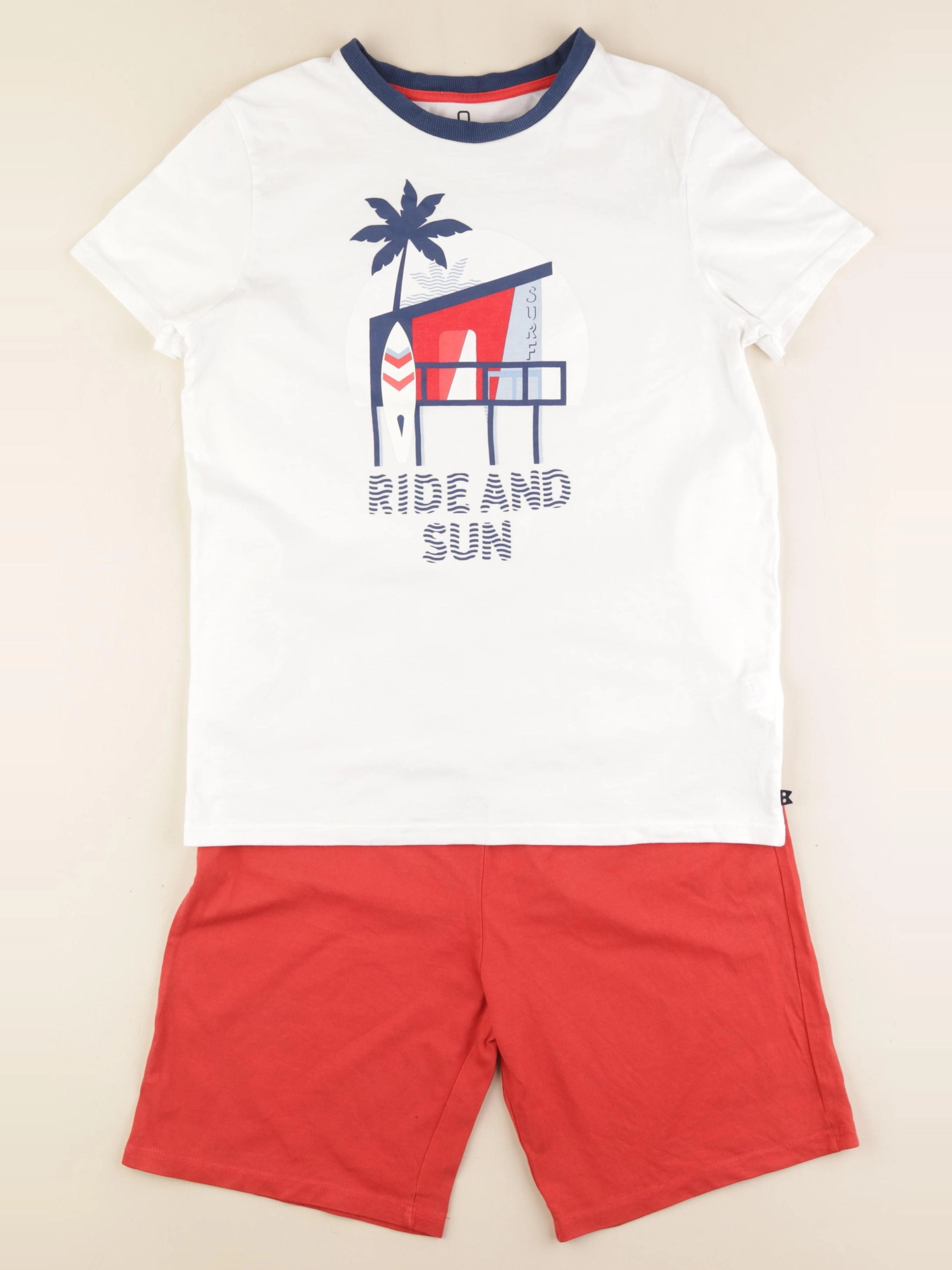 Okaidi - pyjama coton blanc, rouge - 14 ans