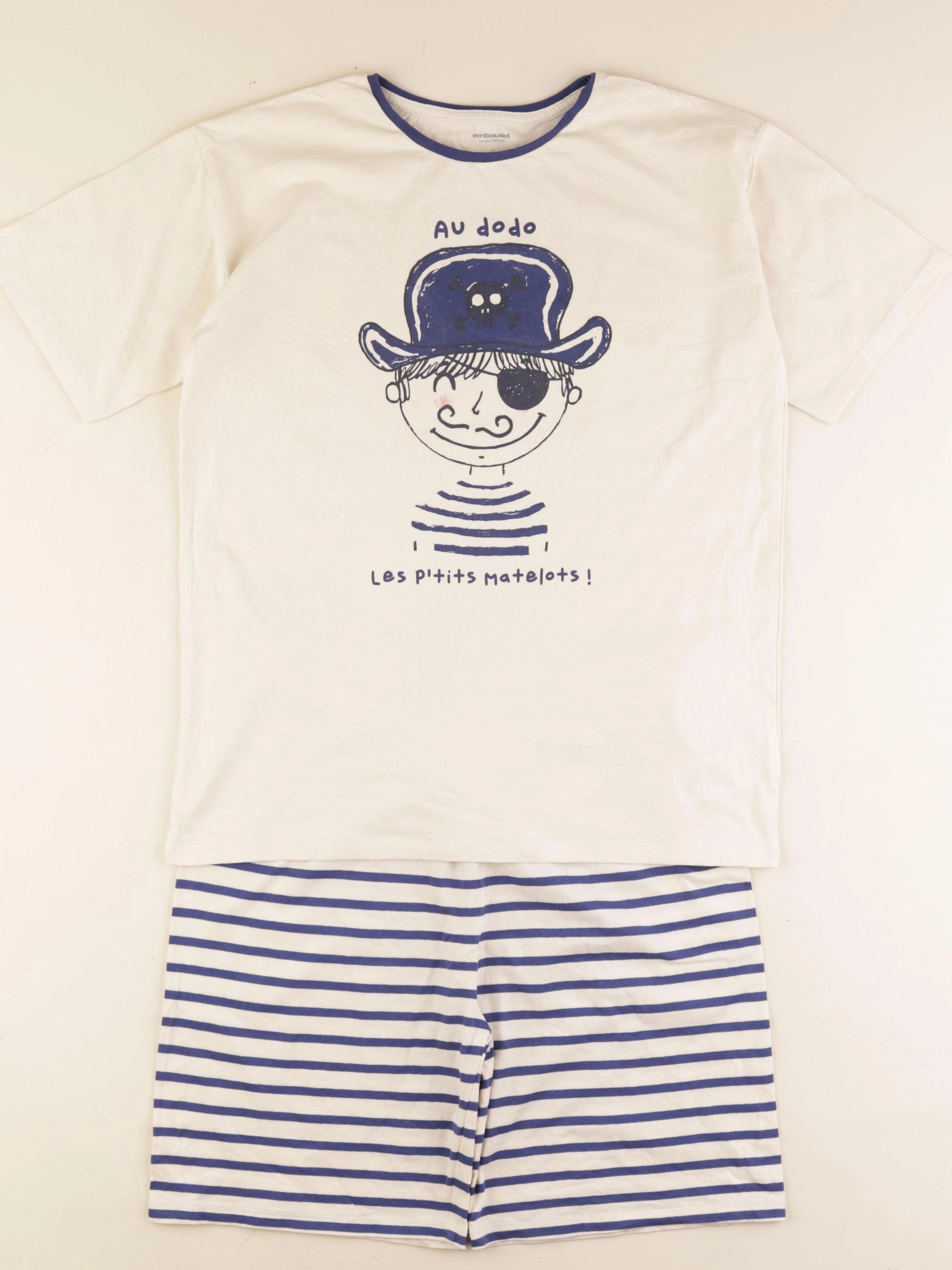 Vertbaudet - pyjama coton blanc, bleu - 14 ans