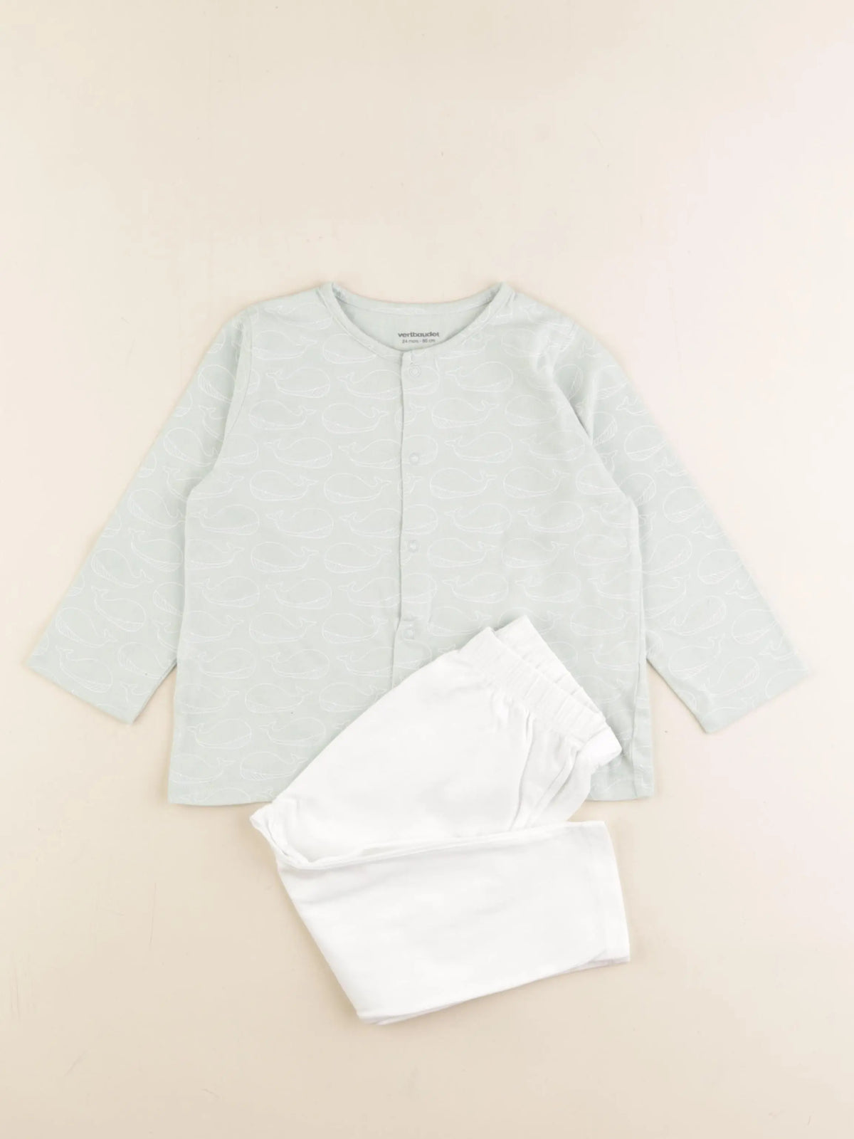 Vertbaudet - pyjama coton blanc, vert - 24 mois