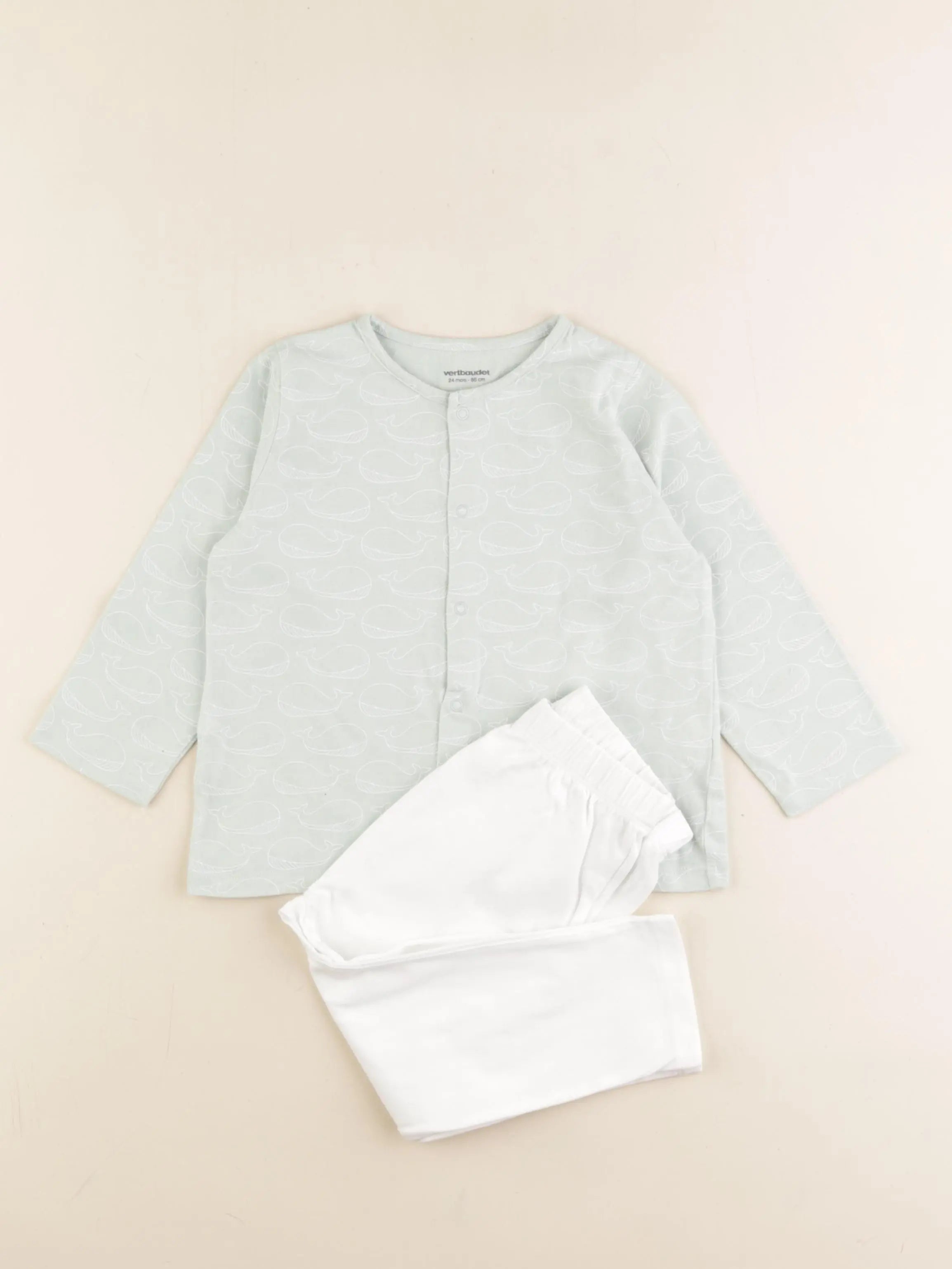 Vertbaudet - pyjama coton blanc, vert - 24 mois
