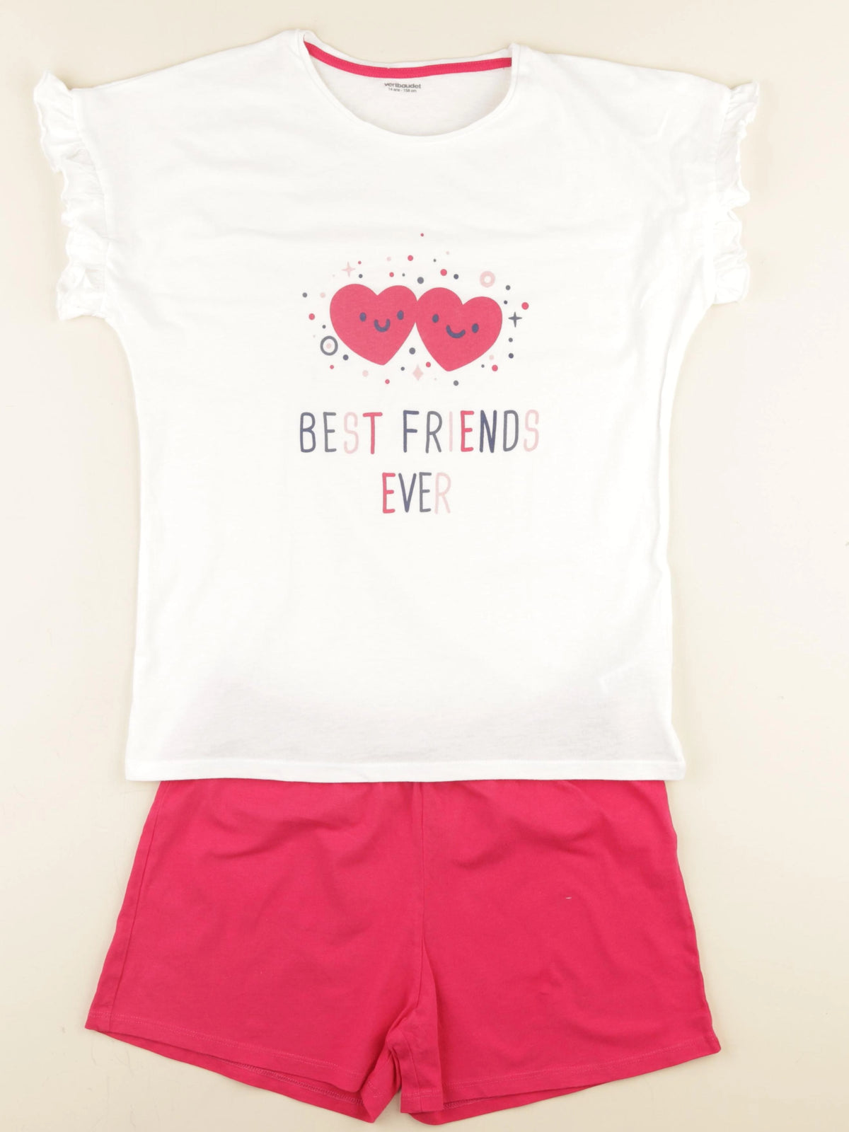 Vertbaudet - pyjama coton blanc, rose - 14 ans