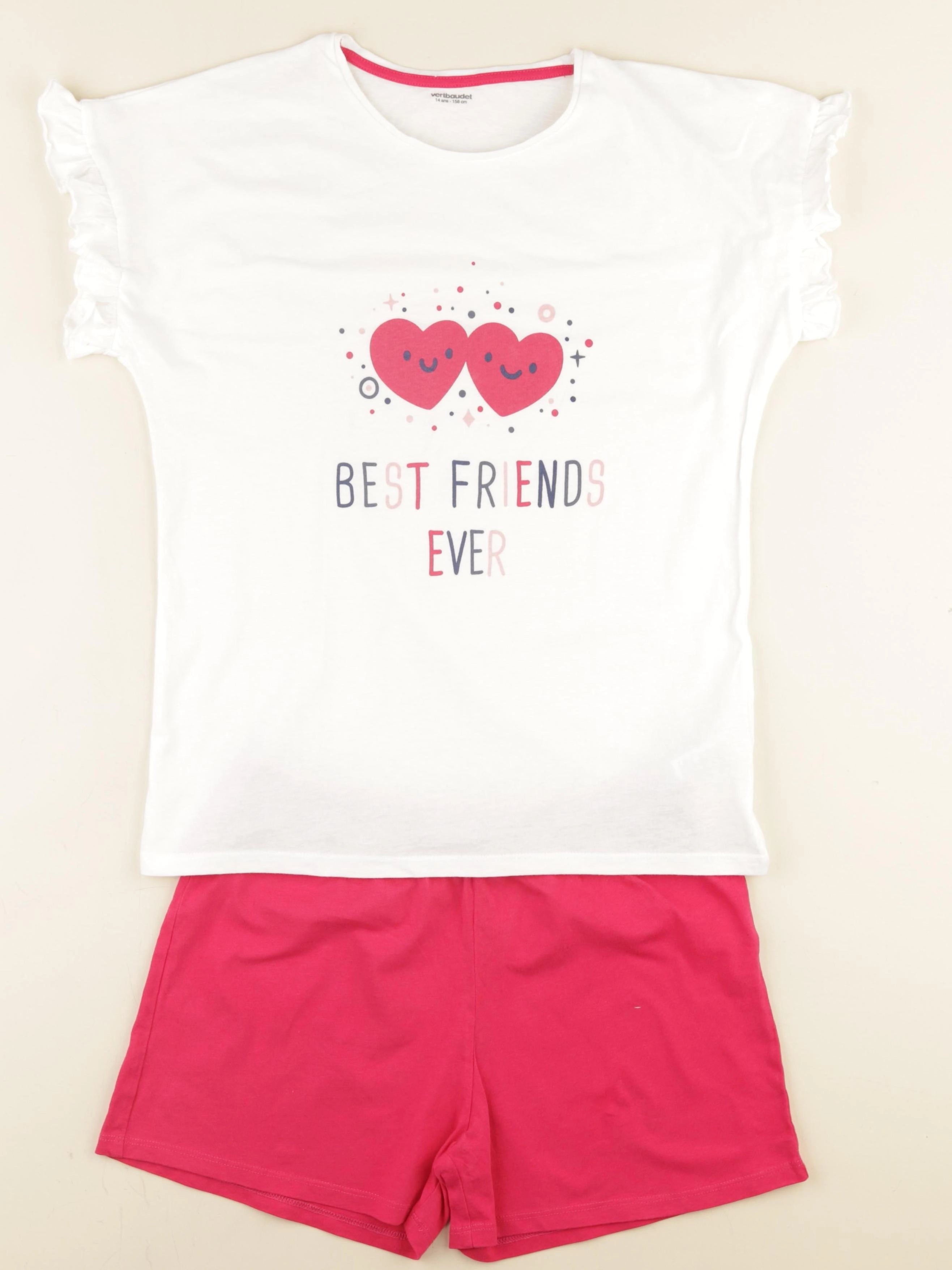 Vertbaudet - pyjama coton blanc, rose - 14 ans