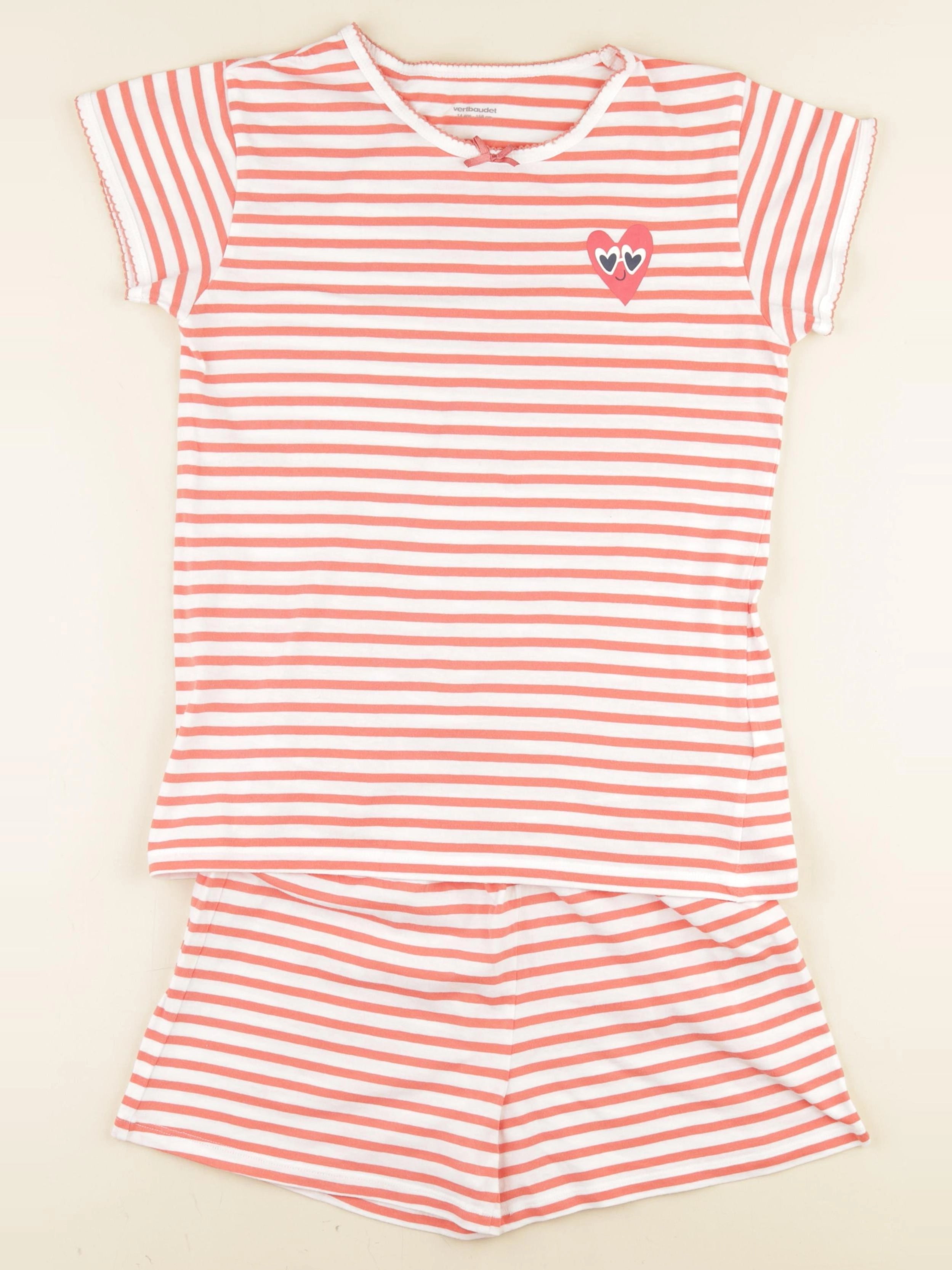 Vertbaudet - pyjama coton blanc, rose - 14 ans