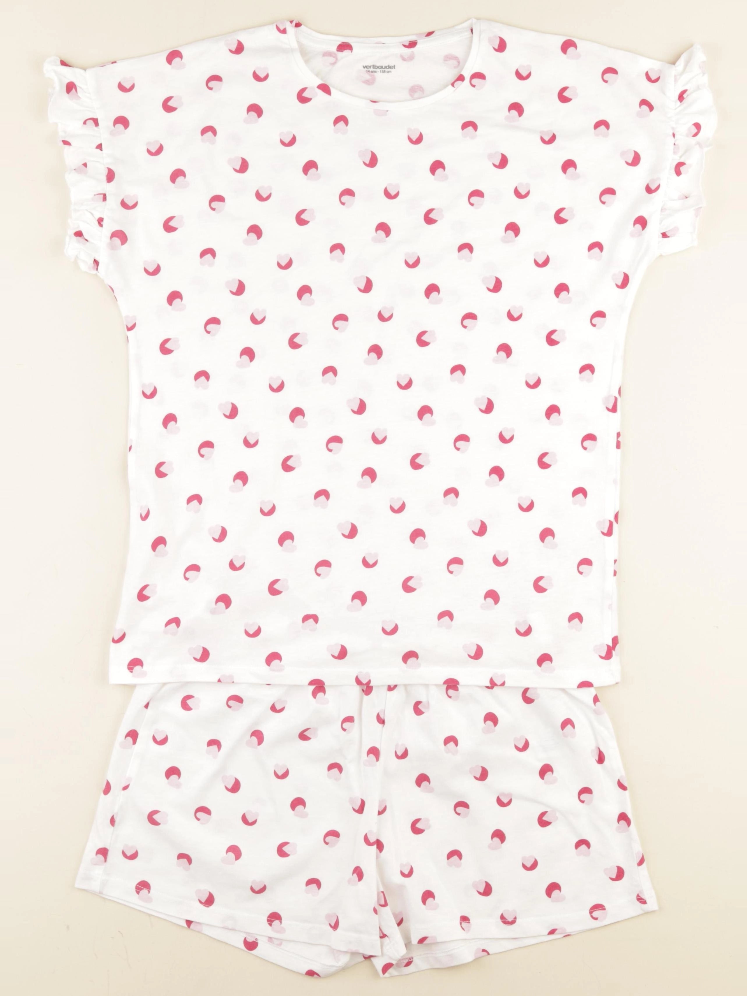 Vertbaudet - pyjama coton blanc, rose - 14 ans