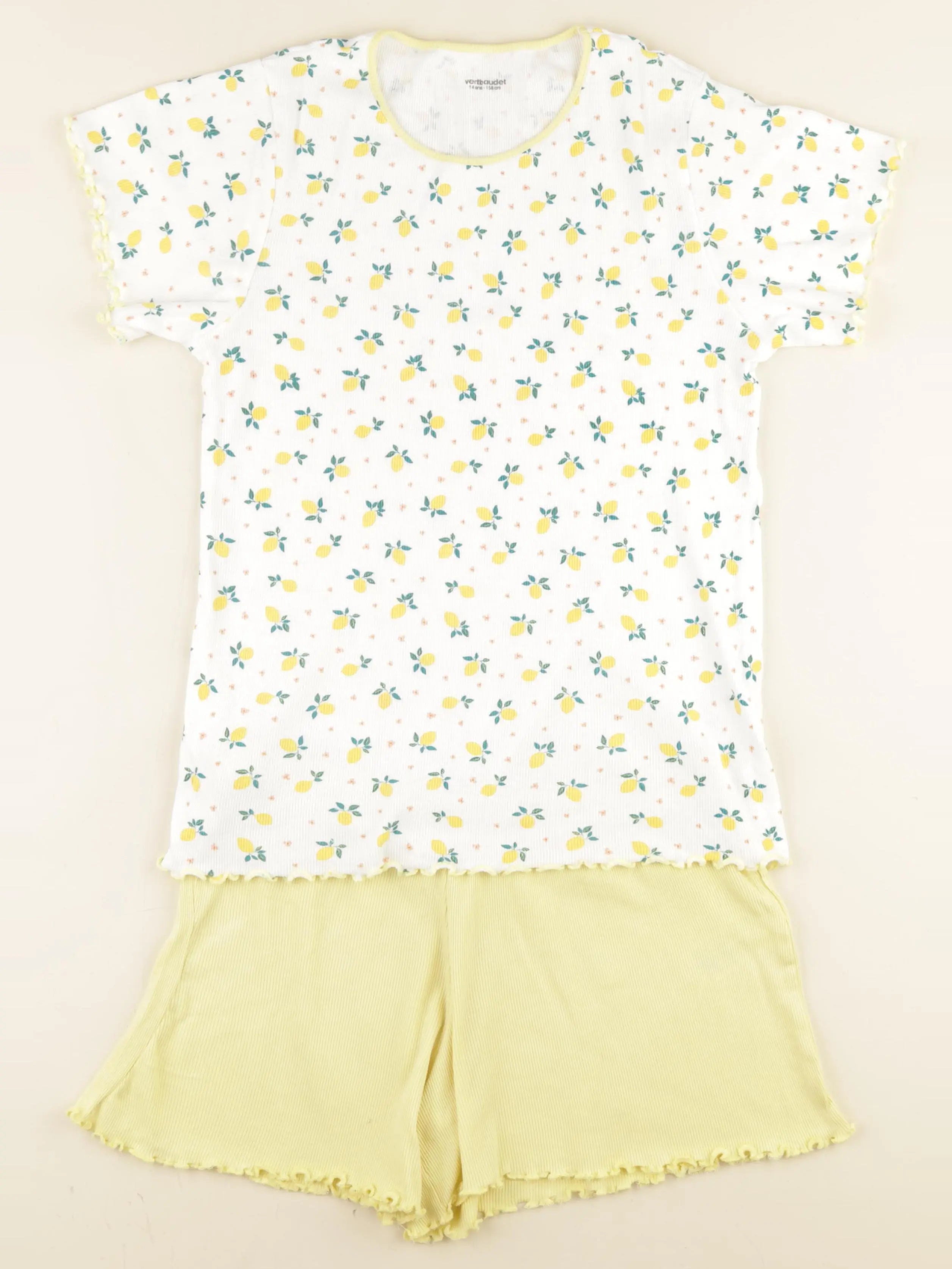 Vertbaudet - pyjama coton jaune, blanc - 14 ans