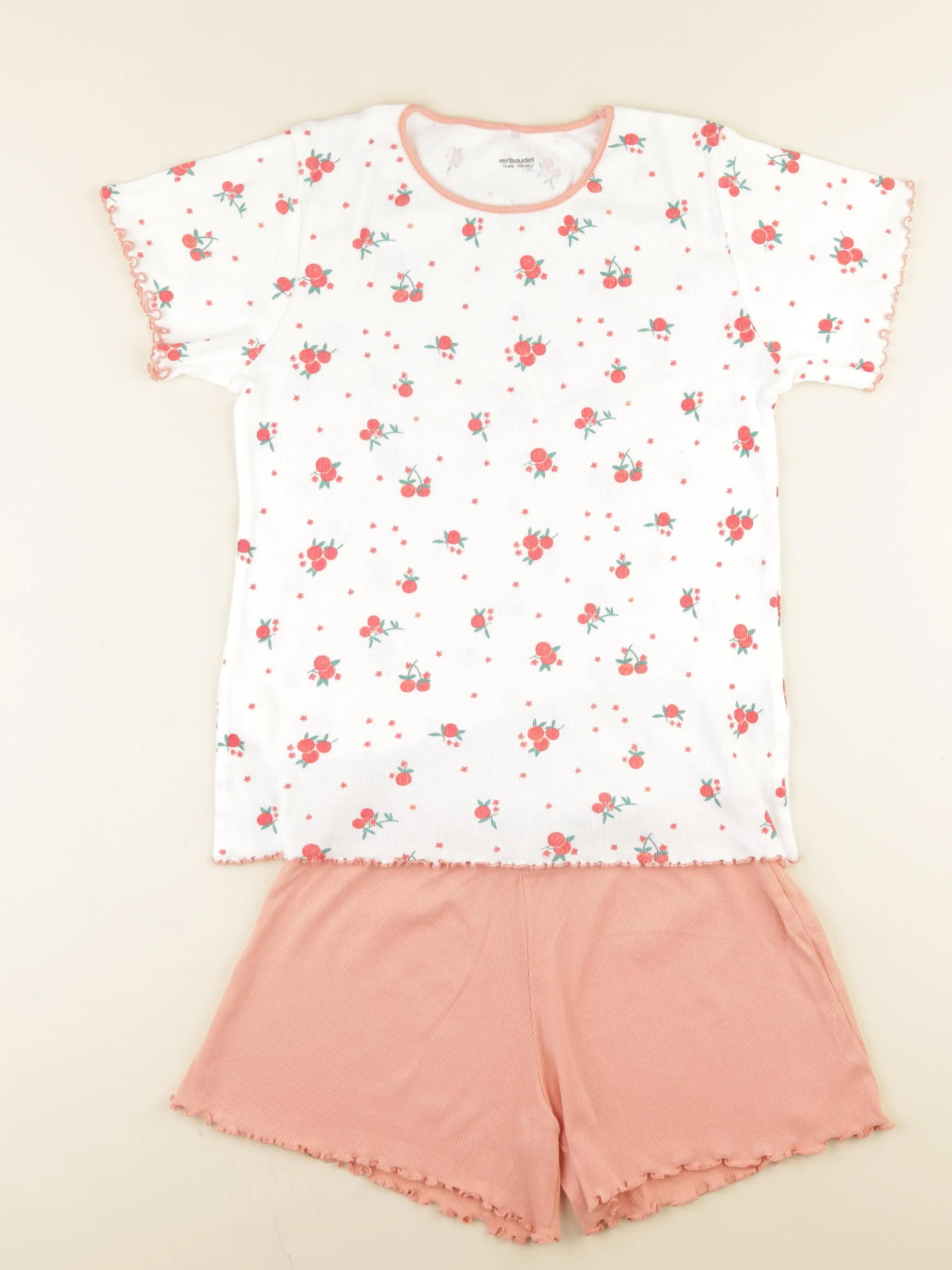 Vertbaudet - pyjama coton blanc, rose - 14 ans