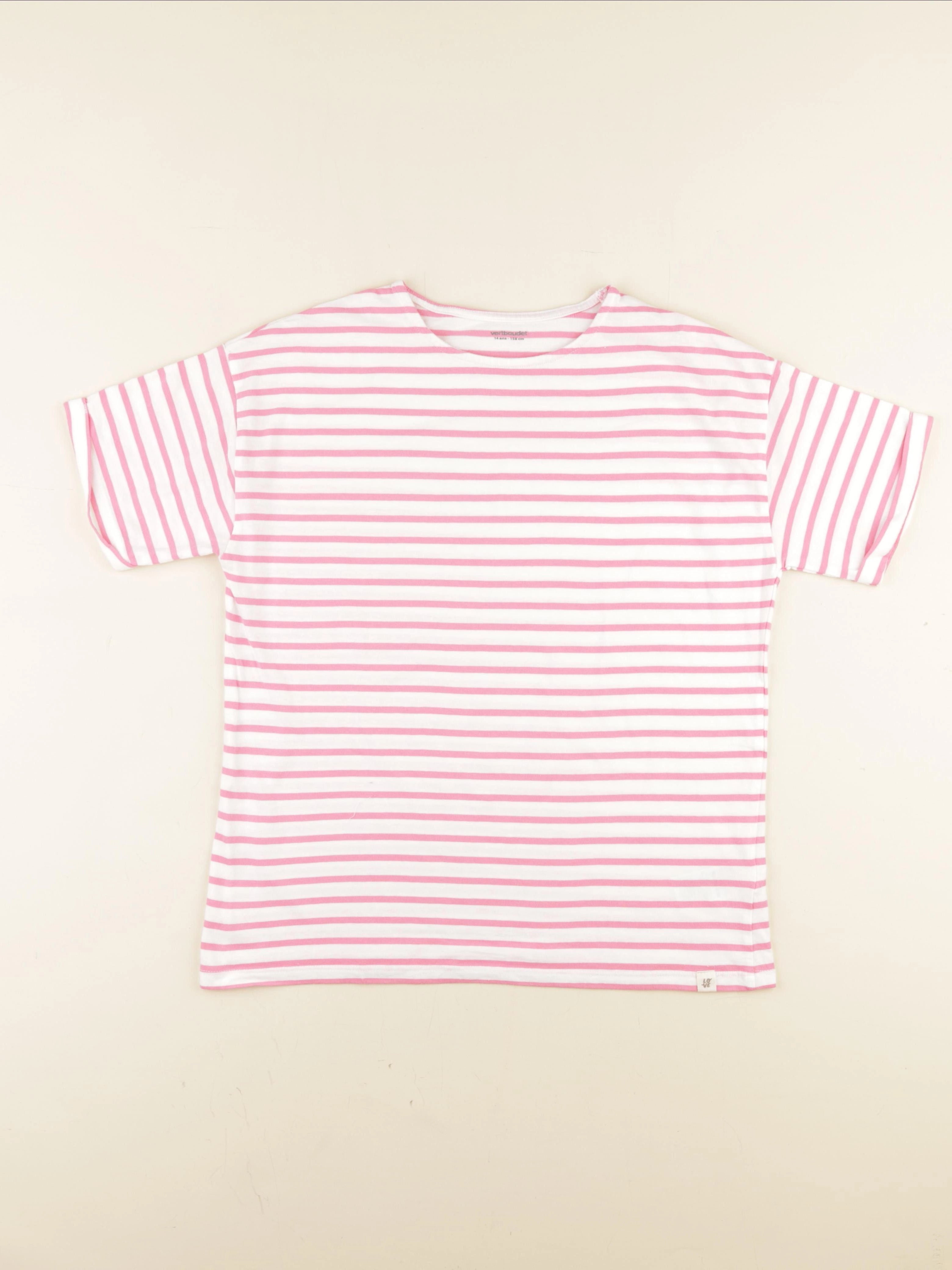 Vertbaudet - tee-shirt rose, blanc - 14 ans