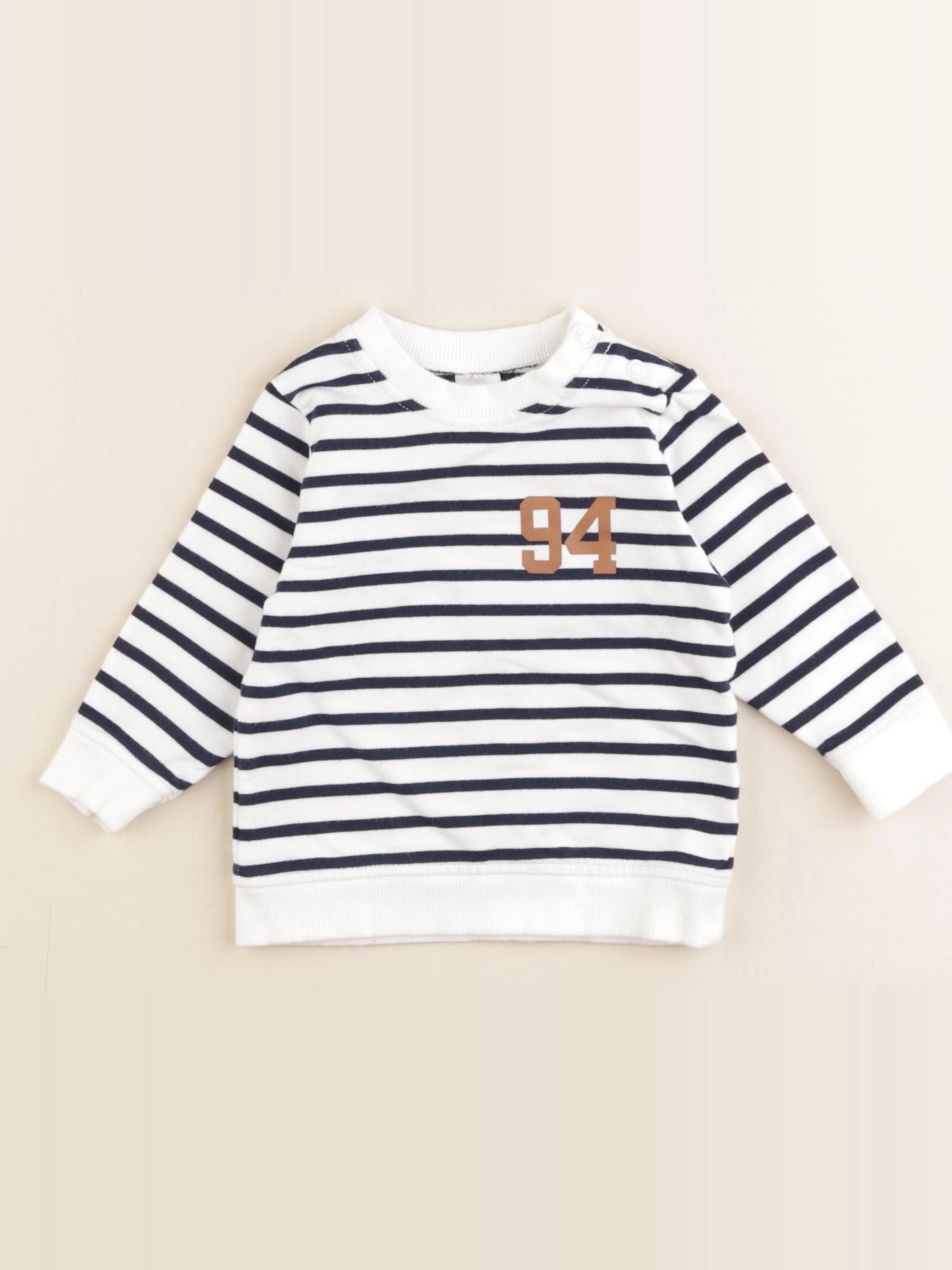 H&M - sweat bleu, blanc - 4/6 mois