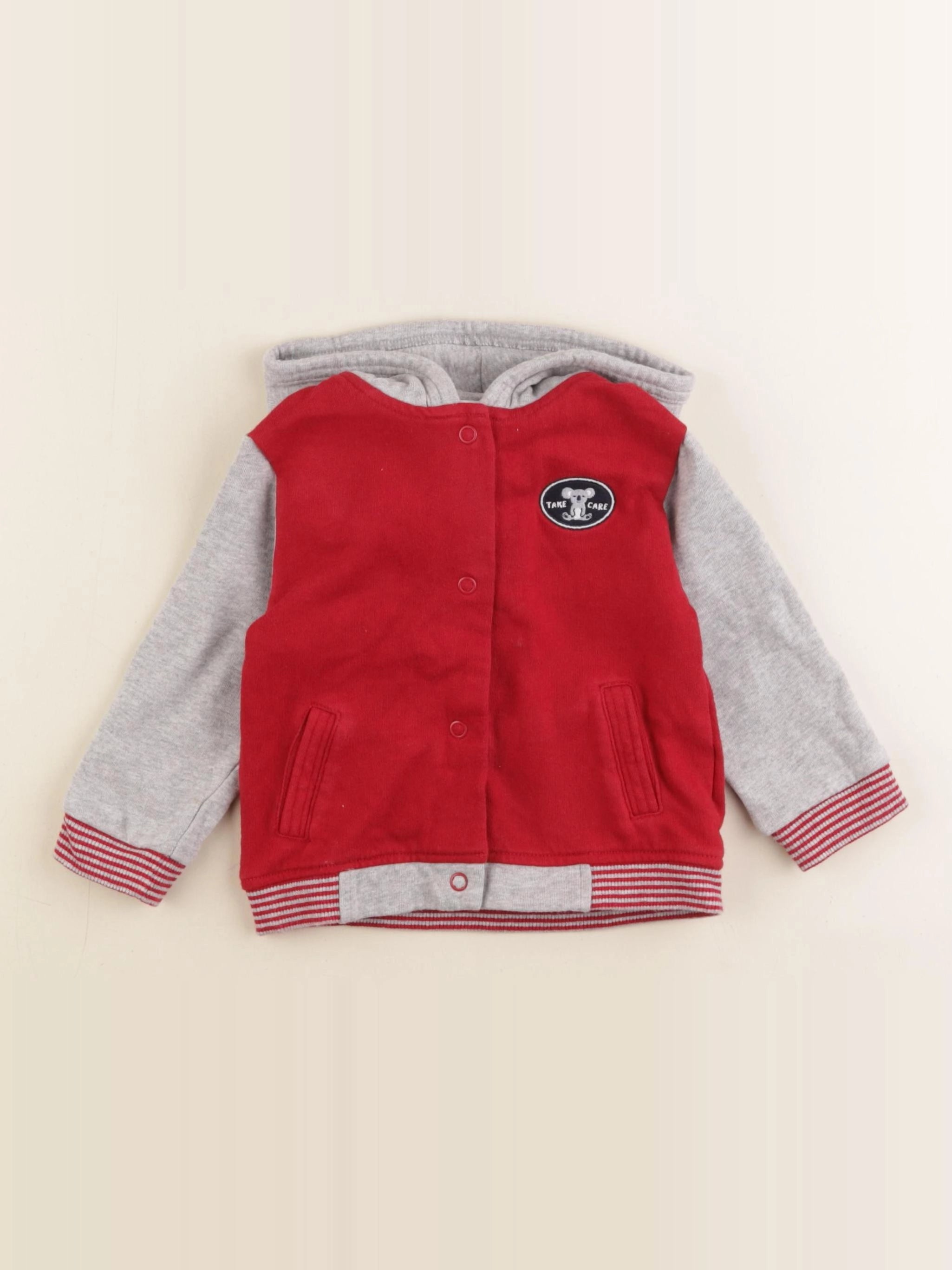 Boutchou - veste doublé gris, rouge - 18 mois