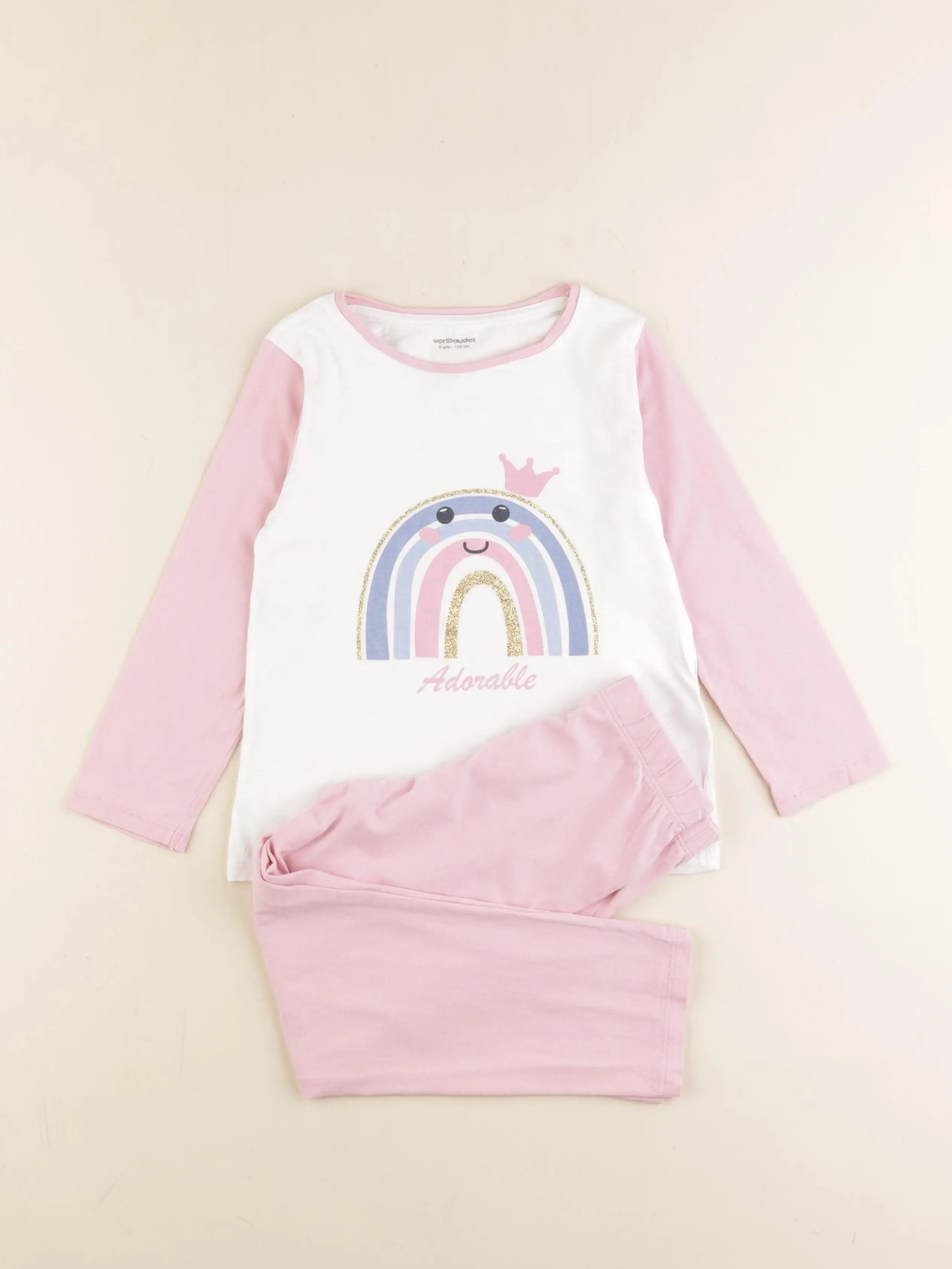Vertbaudet - pyjama coton rose, blanc - 5 ans