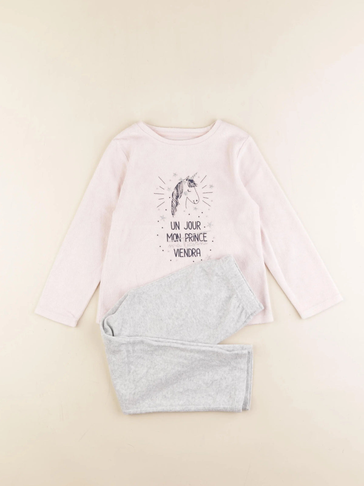 Vertbaudet - pyjama velours gris, rose - 5 ans