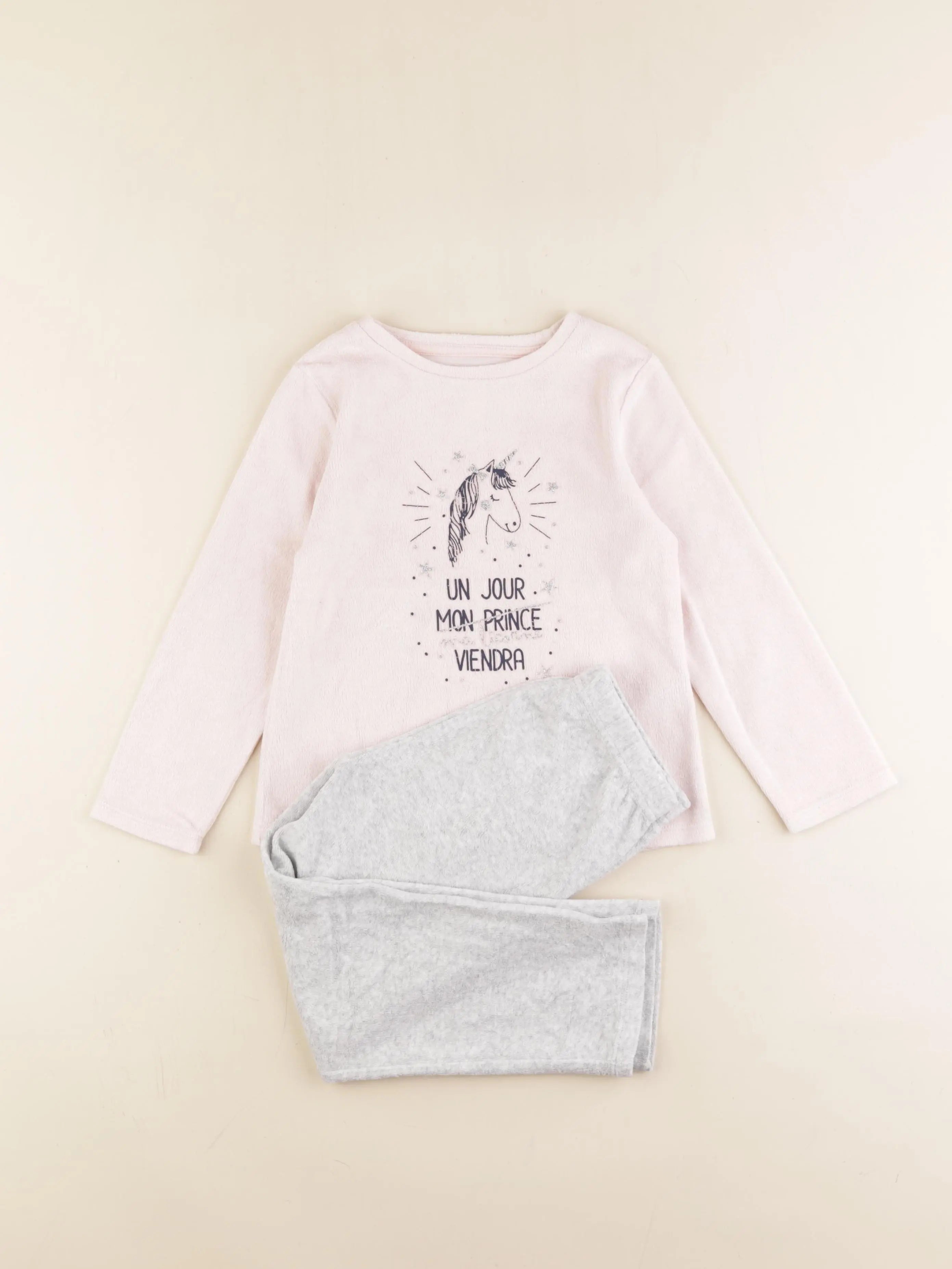 Vertbaudet - pyjama velours gris, rose - 5 ans