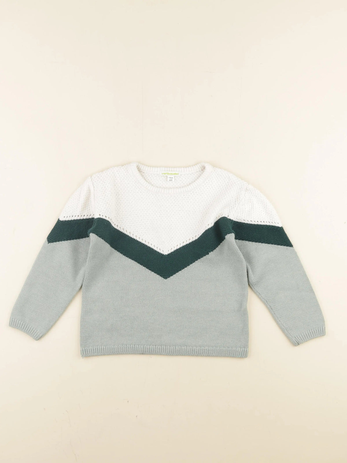 Vertbaudet - pull vert, blanc - 6 ans