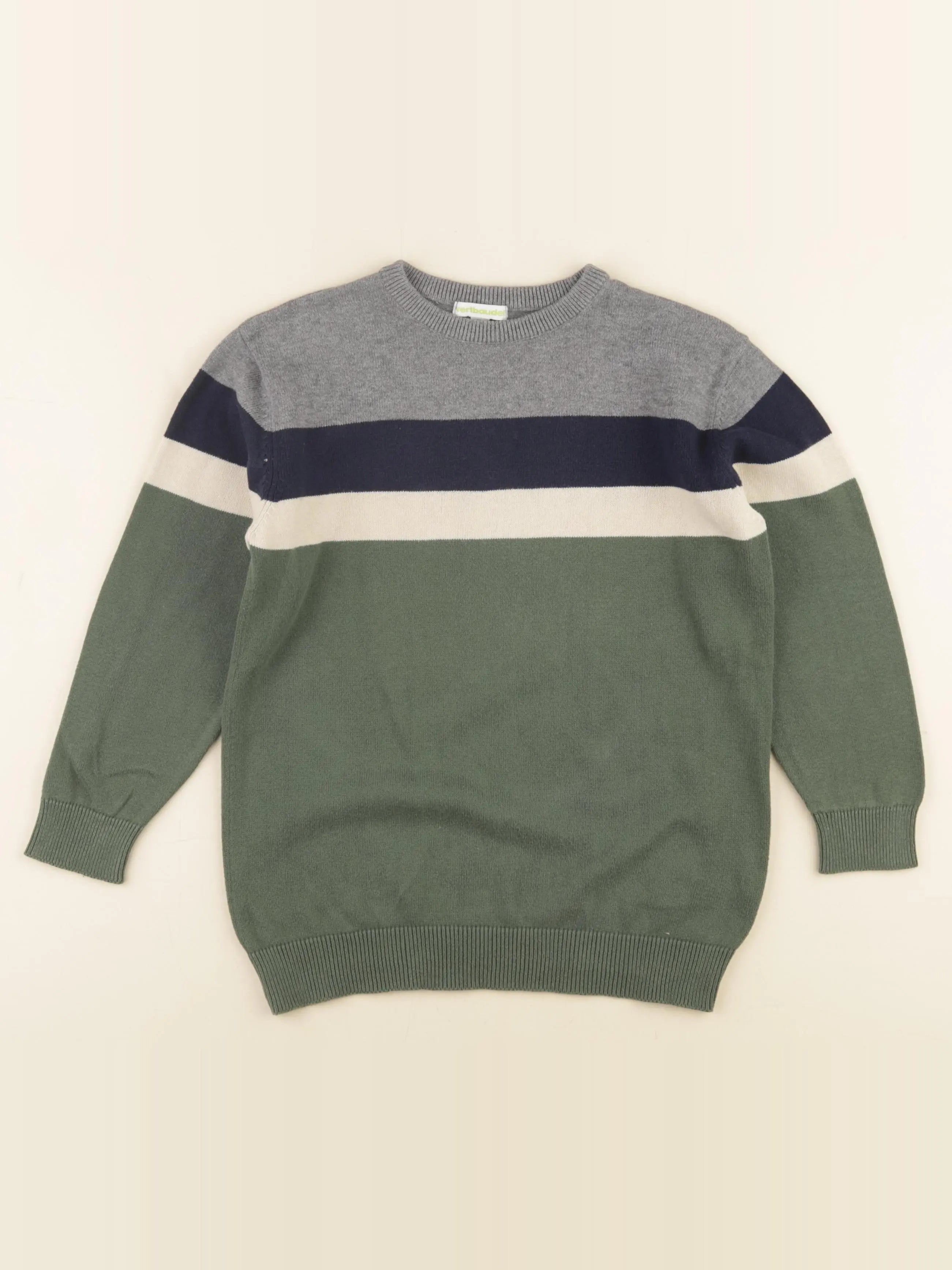 Vertbaudet - pull gris, vert - 8 ans