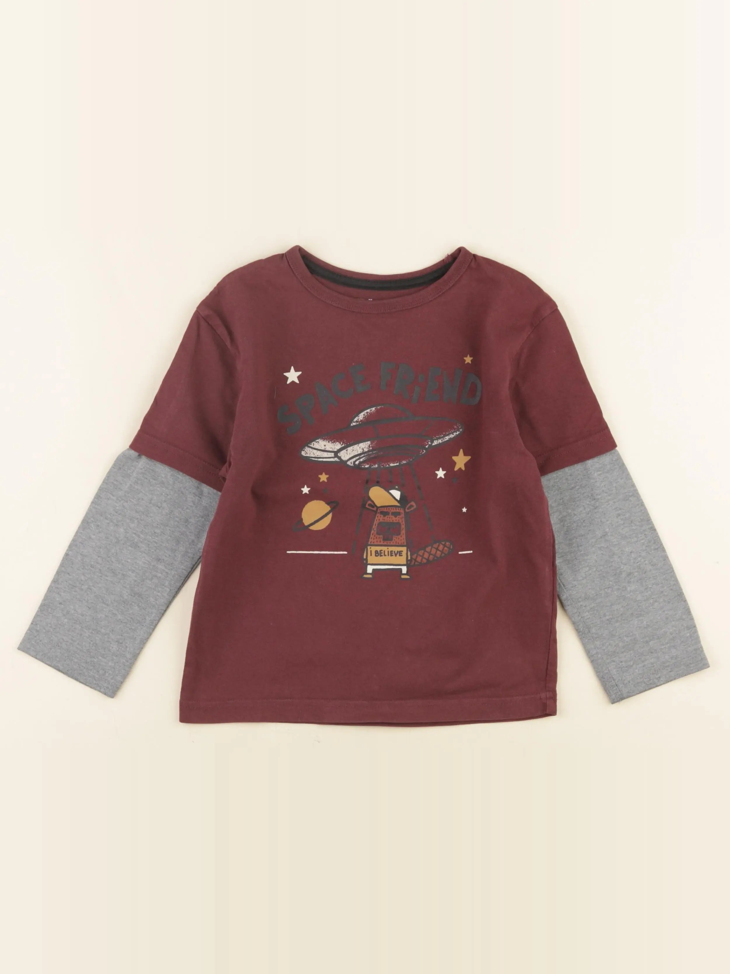 Vertbaudet - tee-shirt marron, gris - 5 ans