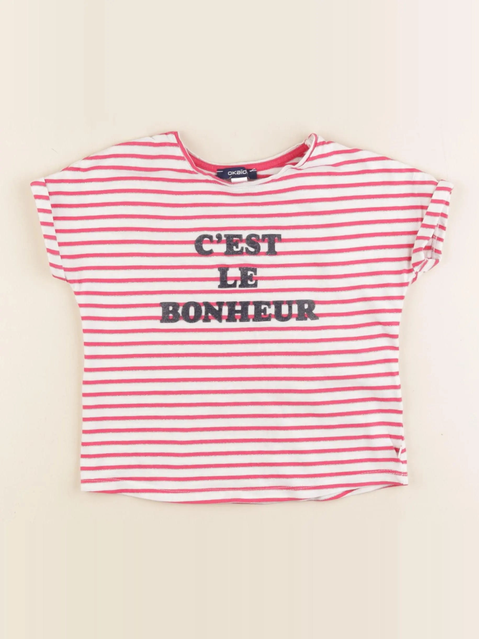 Okaidi - tee-shirt blanc, rose, argent - 5 ans